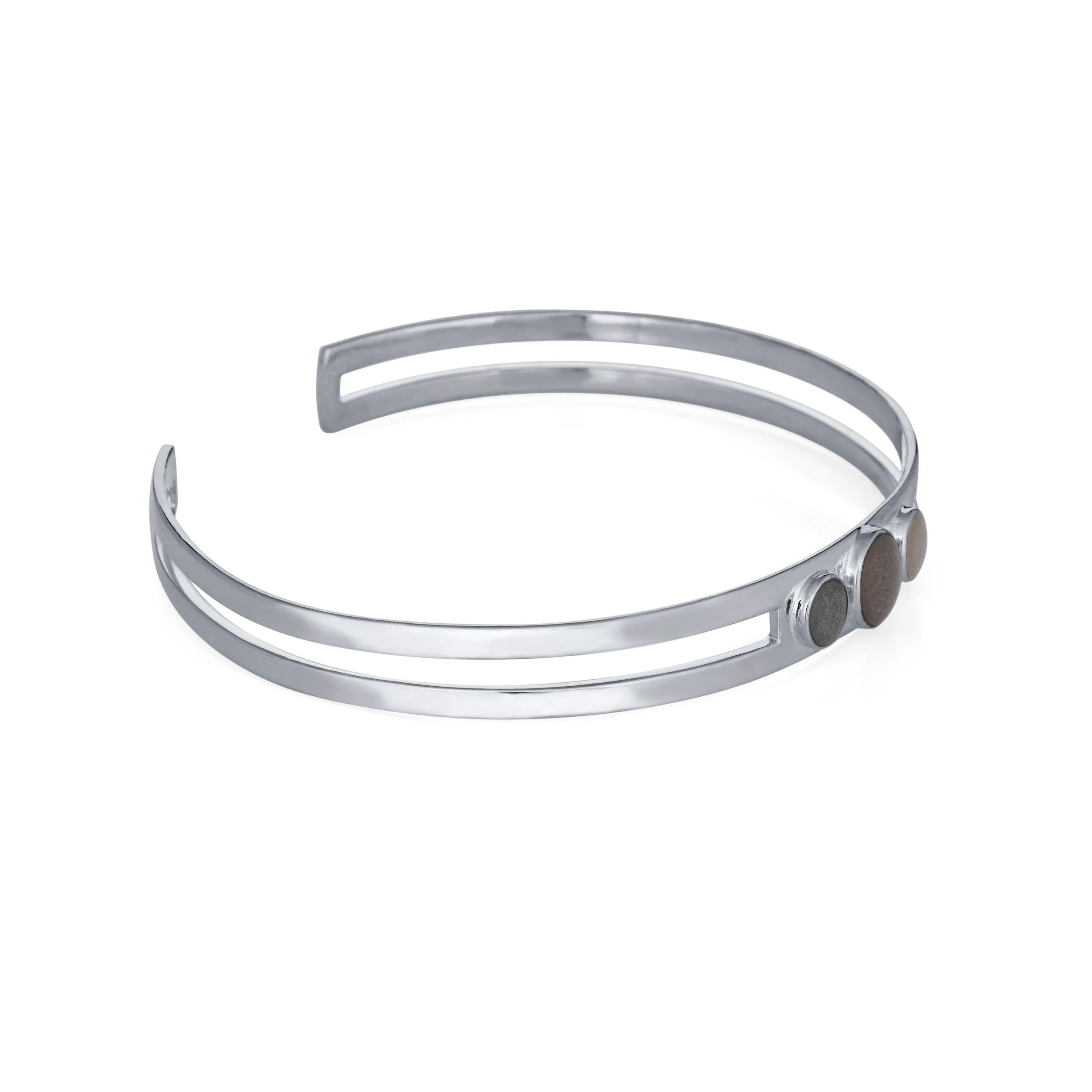Three Setting Cuff Cremation Bracelet in 14K White Gold