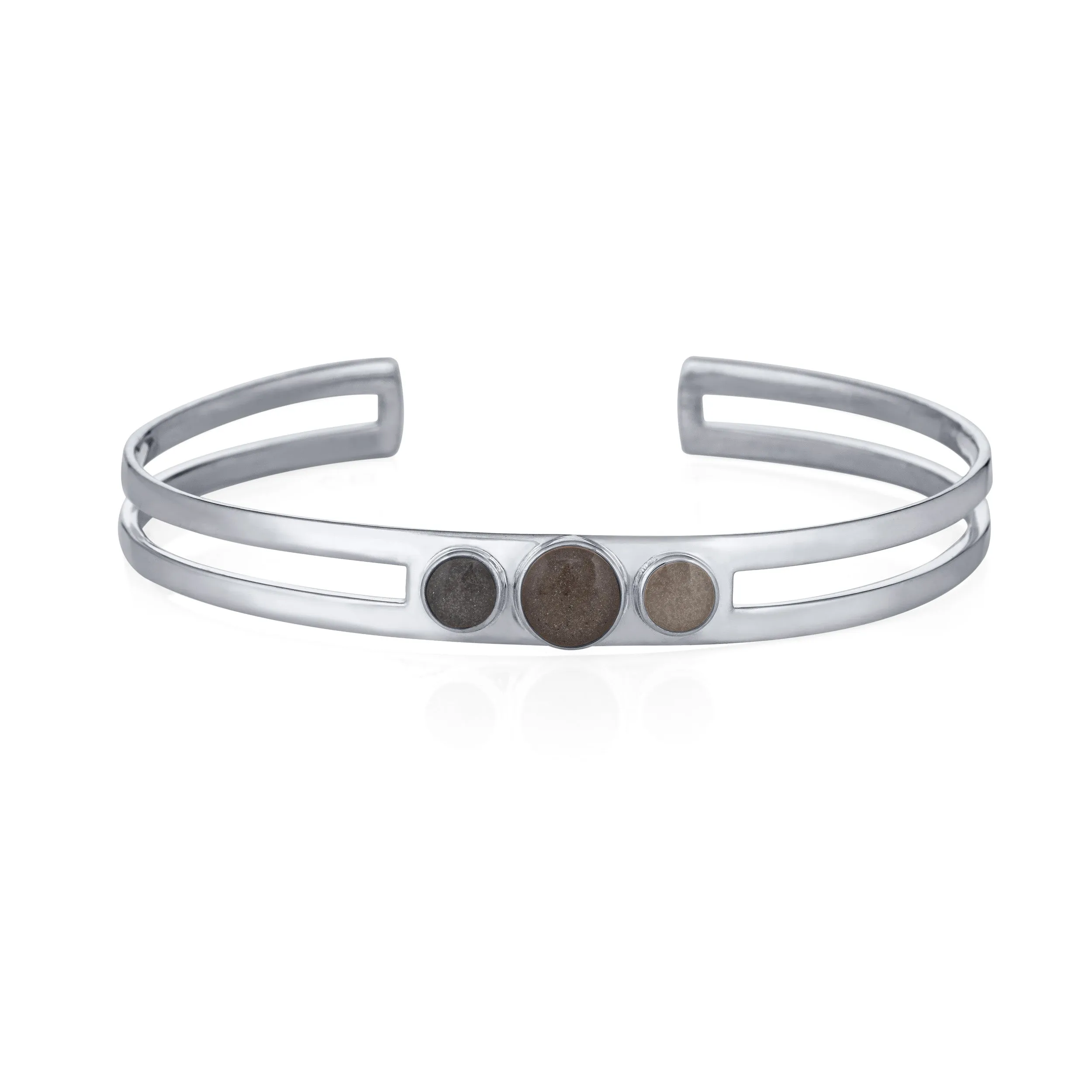 Three Setting Cuff Cremation Bracelet in 14K White Gold