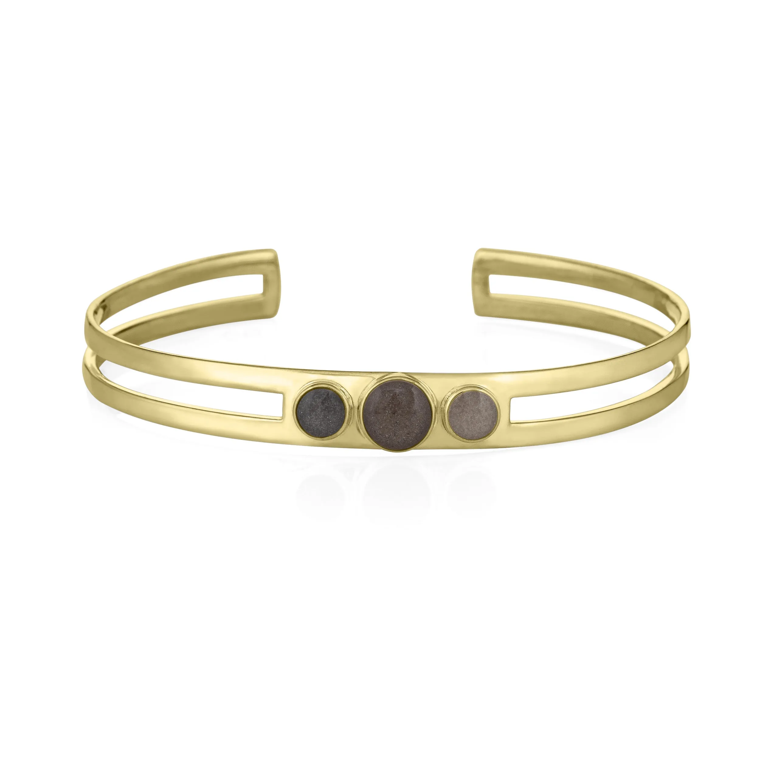 Three Setting Cuff Cremation Bracelet in 14K Yellow Gold