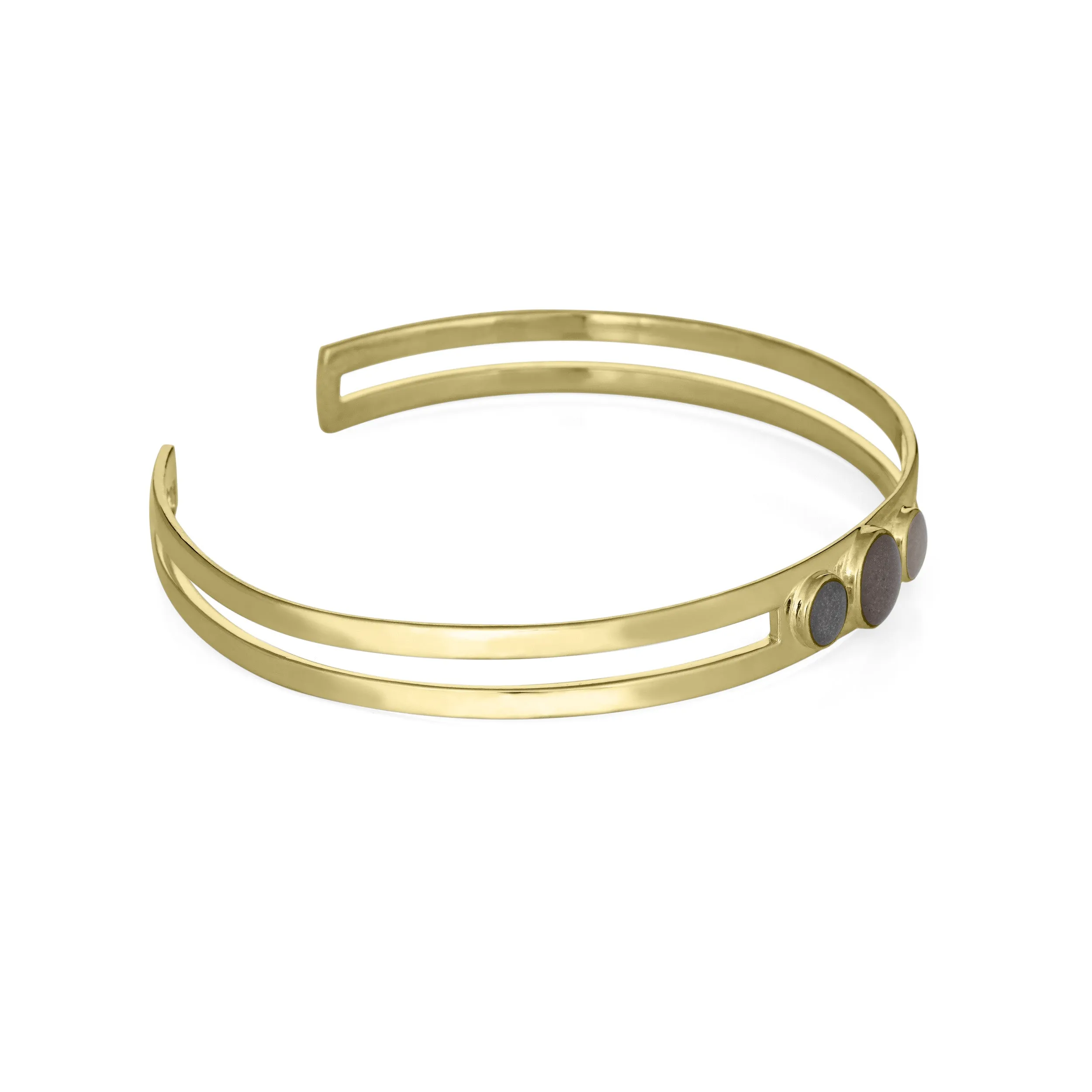 Three Setting Cuff Cremation Bracelet in 14K Yellow Gold