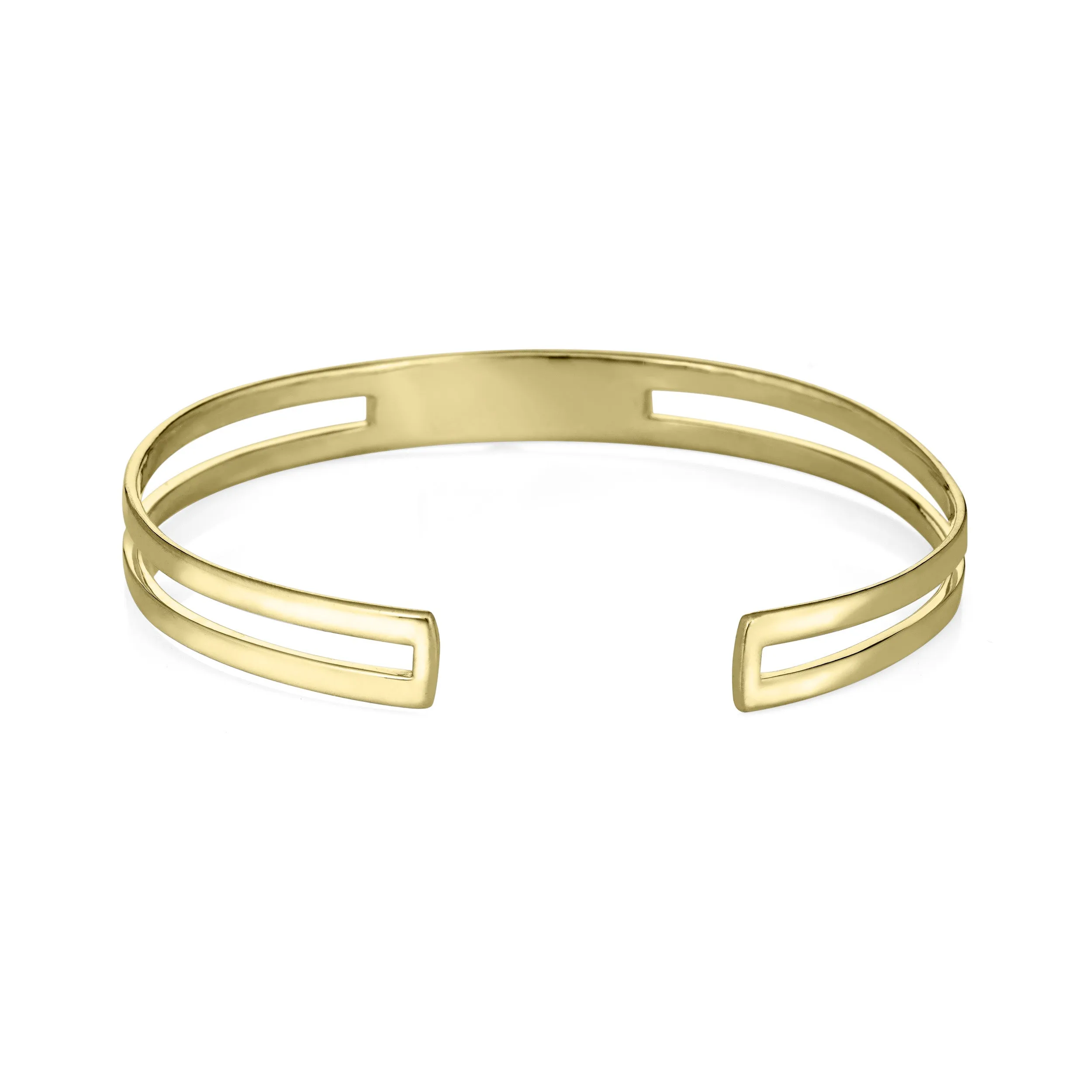 Three Setting Cuff Cremation Bracelet in 14K Yellow Gold