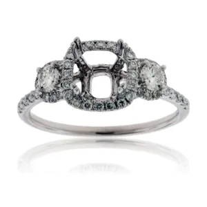 Three Stone Style Diamond Engagement Semi-Mount Ring