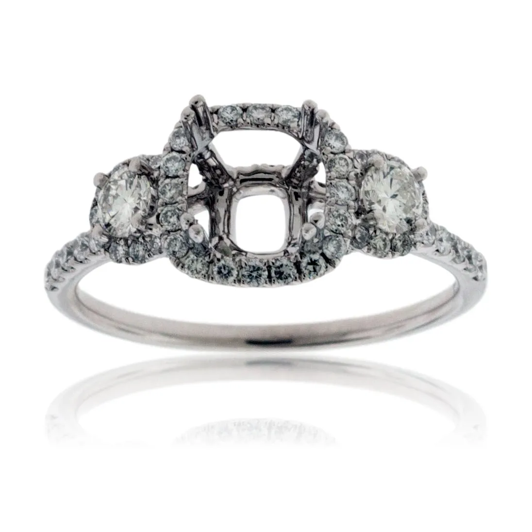 Three Stone Style Diamond Engagement Semi-Mount Ring