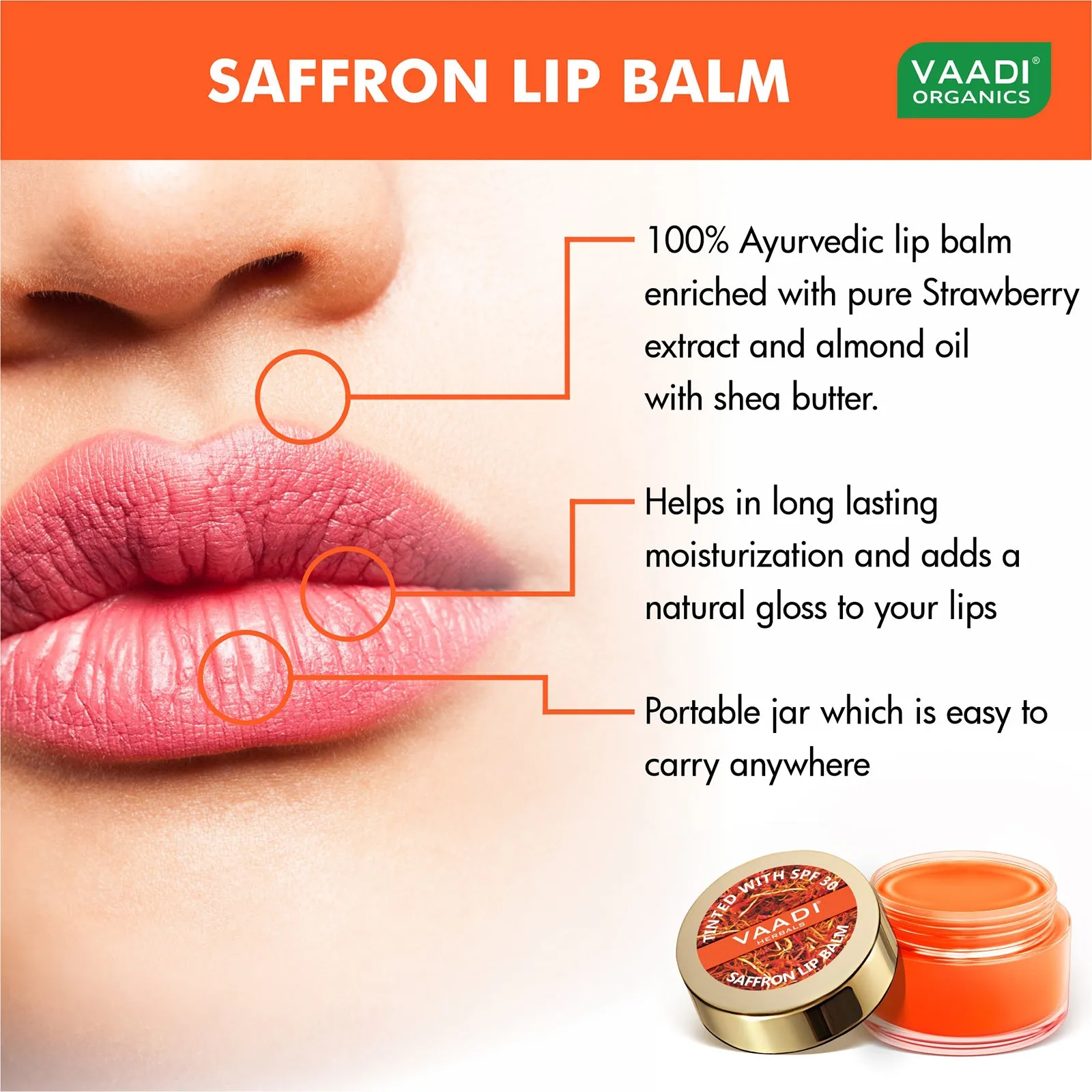 Tinted Saffron Lip Balm with SPF30 for Dry, Chapped & Sun Damaged Lips (10 gms x 4)
