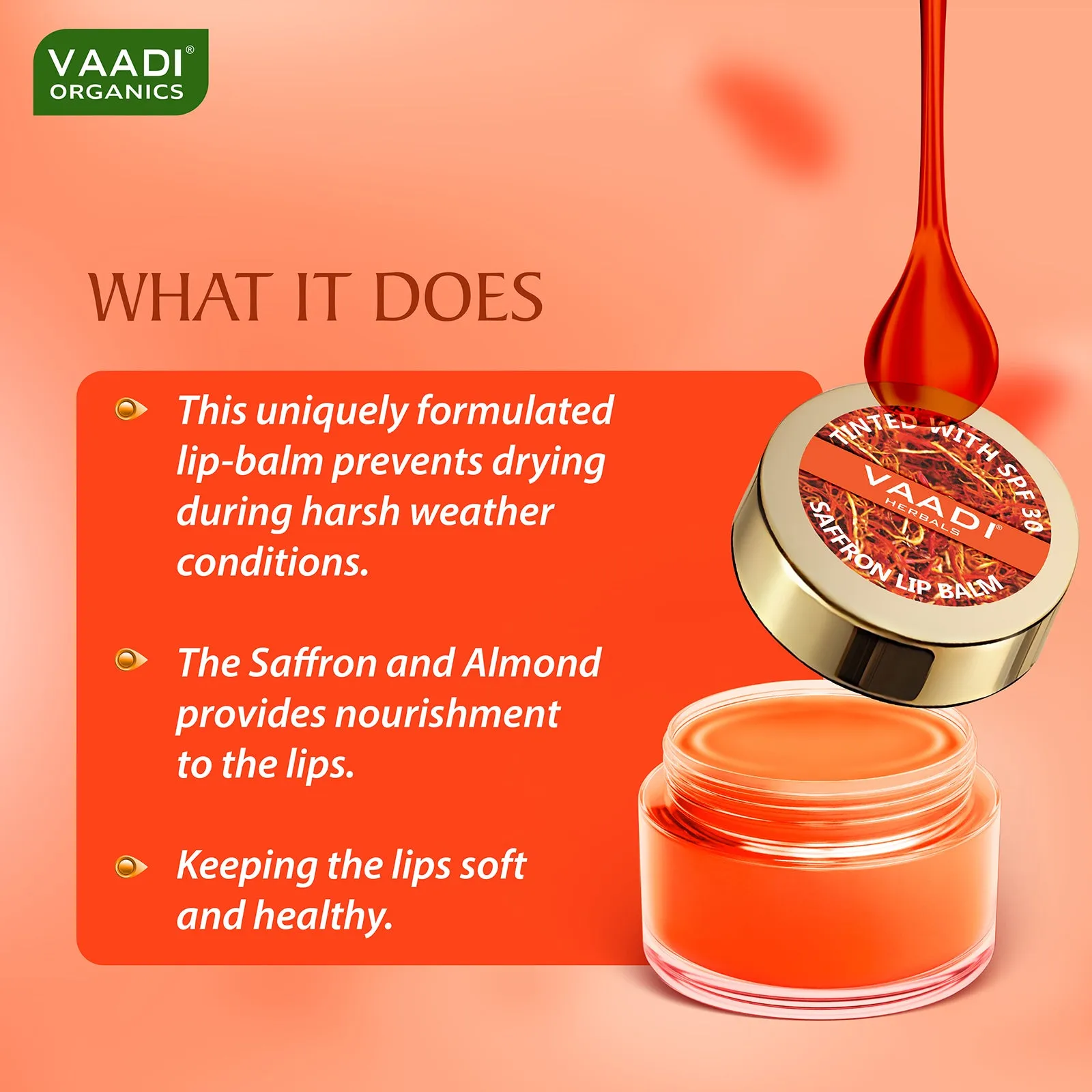 Tinted Saffron Lip Balm with SPF30 for Dry, Chapped & Sun Damaged Lips (10 gms x 4)