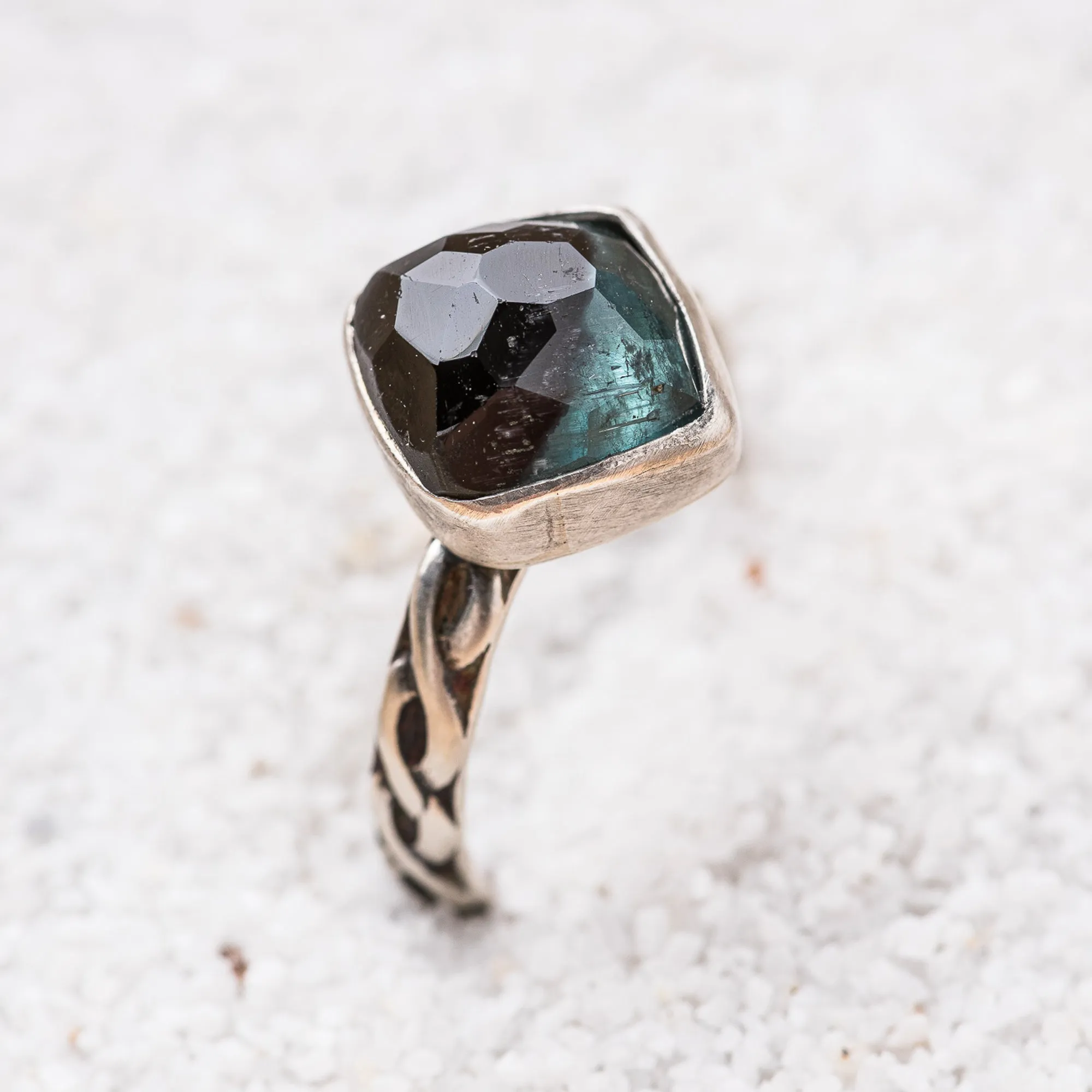 Tourmaline Cushion Ring on Infinity Band