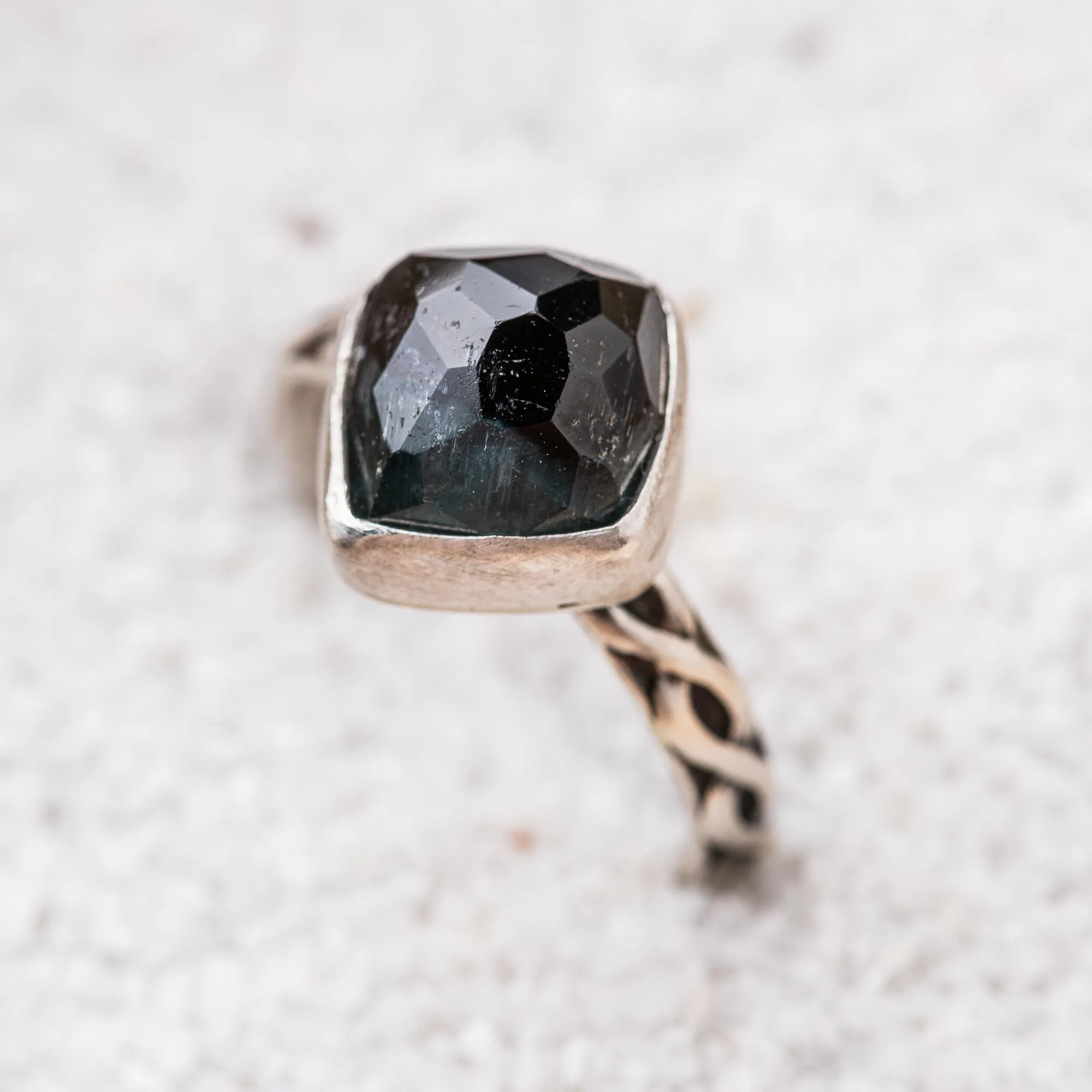 Tourmaline Cushion Ring on Infinity Band