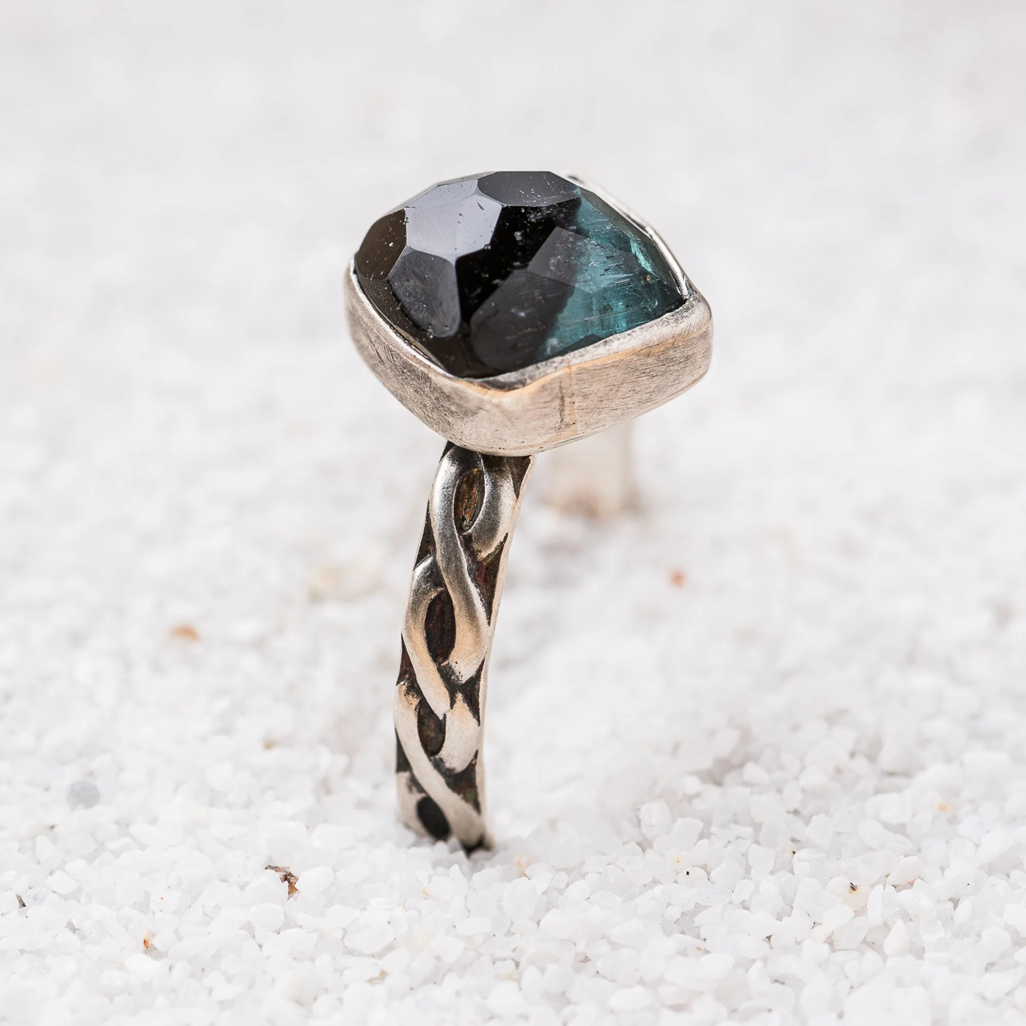 Tourmaline Cushion Ring on Infinity Band