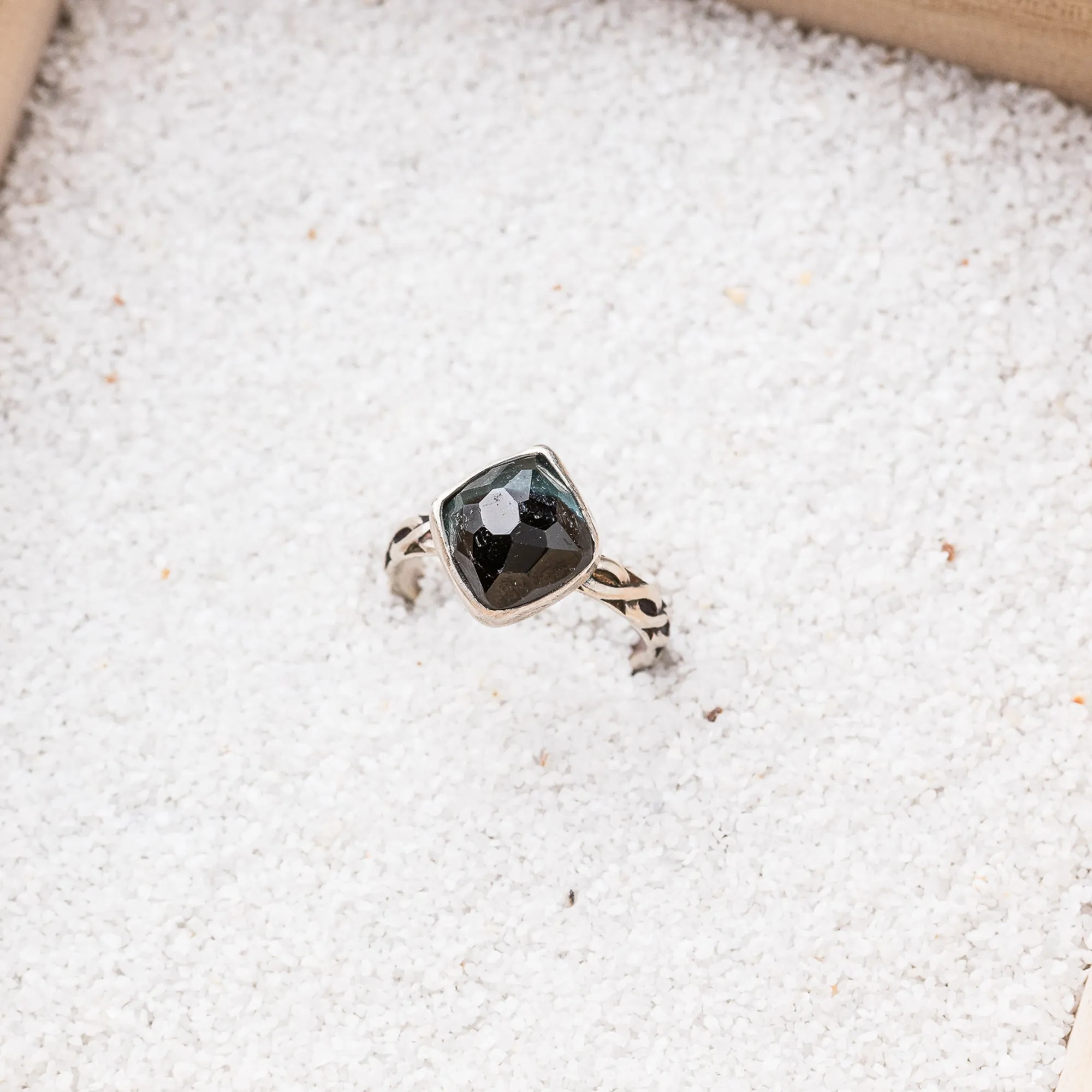Tourmaline Cushion Ring on Infinity Band
