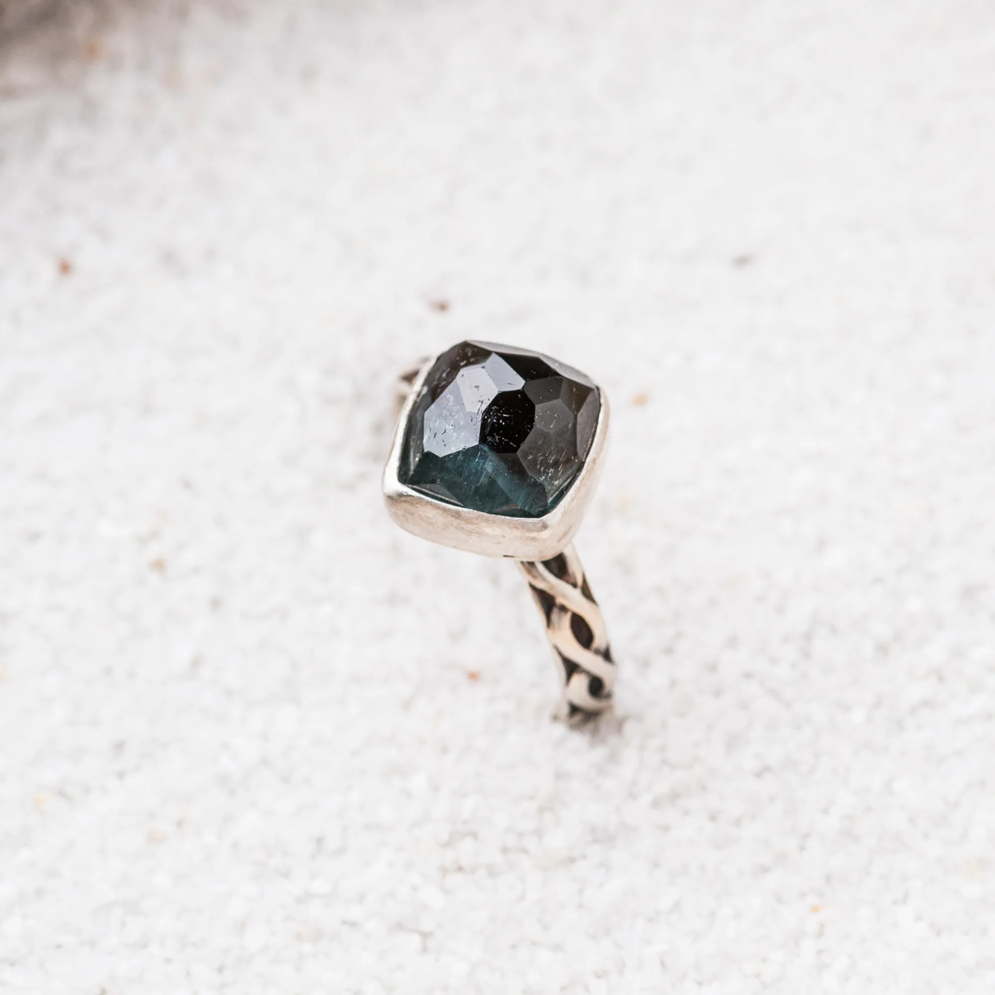 Tourmaline Cushion Ring on Infinity Band