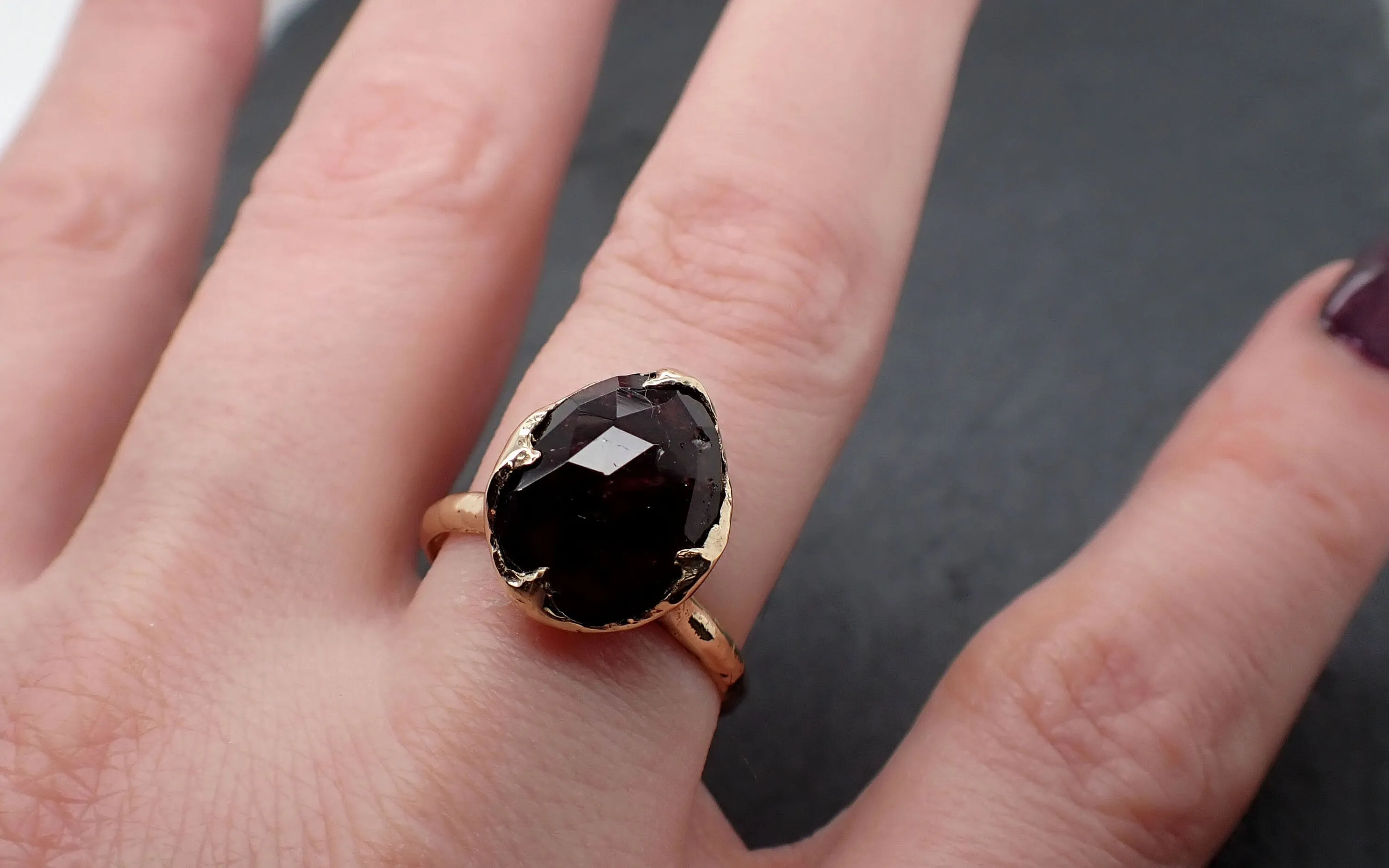 Tourmaline Yellow 14k Gold Gemstone Ring Solitaire statement cocktail recycled 3362