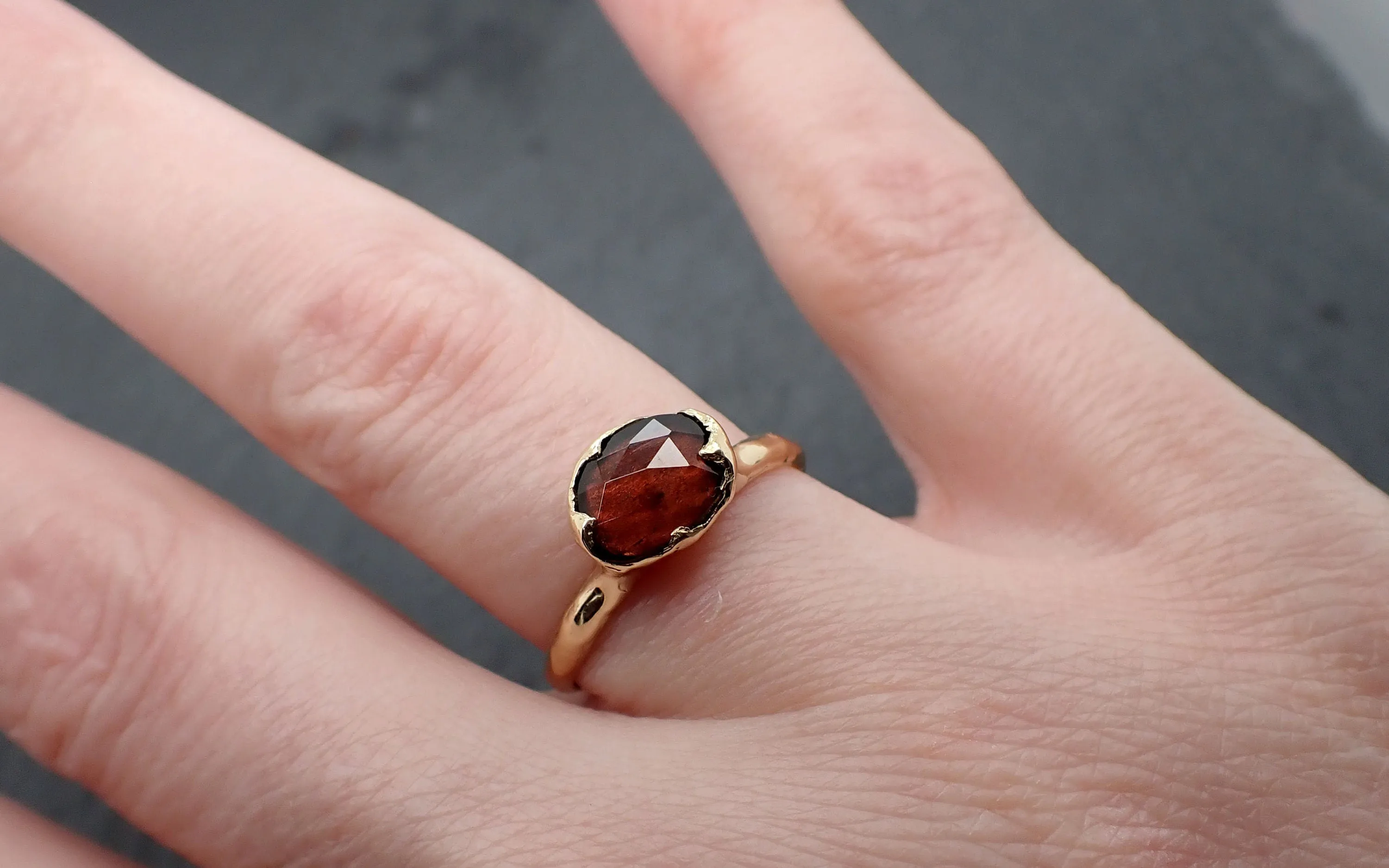 Tourmaline Yellow 18k Gold Ring Fancy cut red Gemstone Solitaire recycled statement cocktail statement 3364