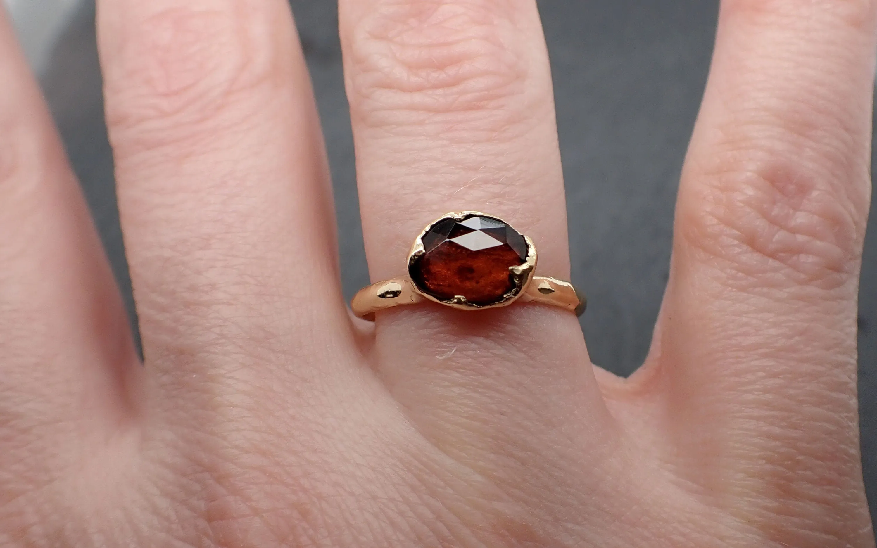 Tourmaline Yellow 18k Gold Ring Fancy cut red Gemstone Solitaire recycled statement cocktail statement 3364