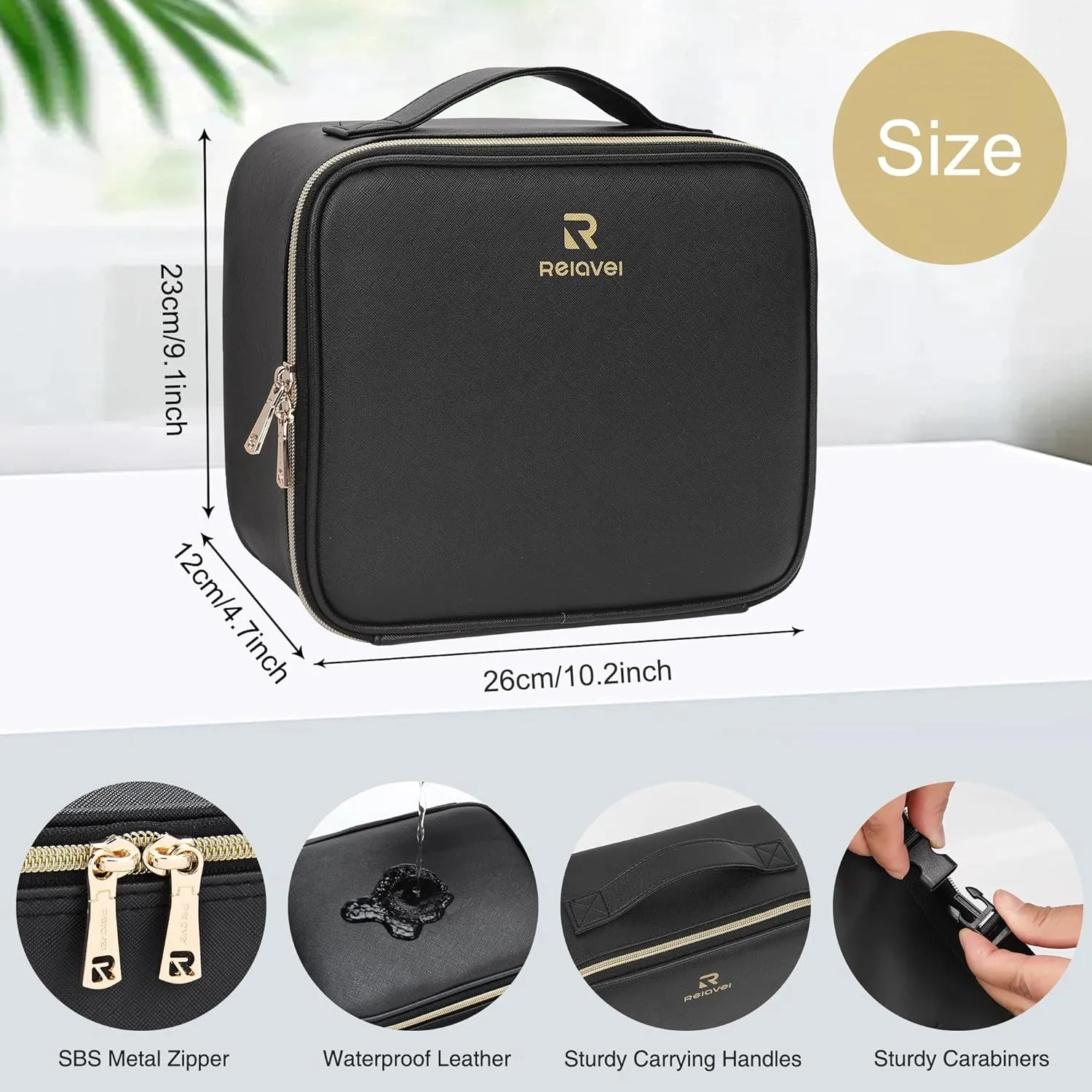 Travel Makeup Bag with LED Mirror, Cosmetic Train Case with Light up Mirror, Portable Makeup Artist Organizer Bag with Adjustable Dividers, Makeup Brush Holder Storage, Black