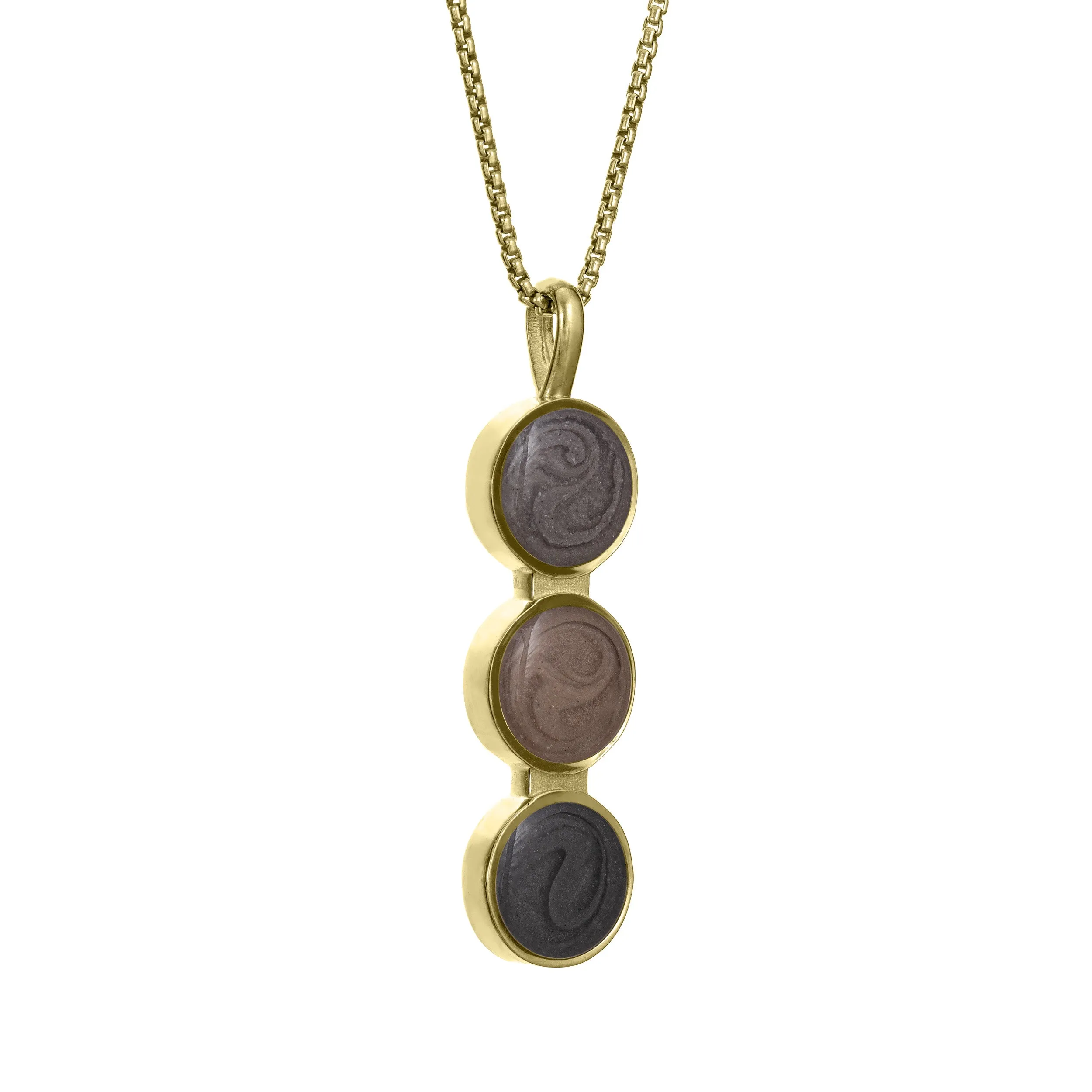 Triple Circle Setting Cremation Necklace in 14K Yellow Gold