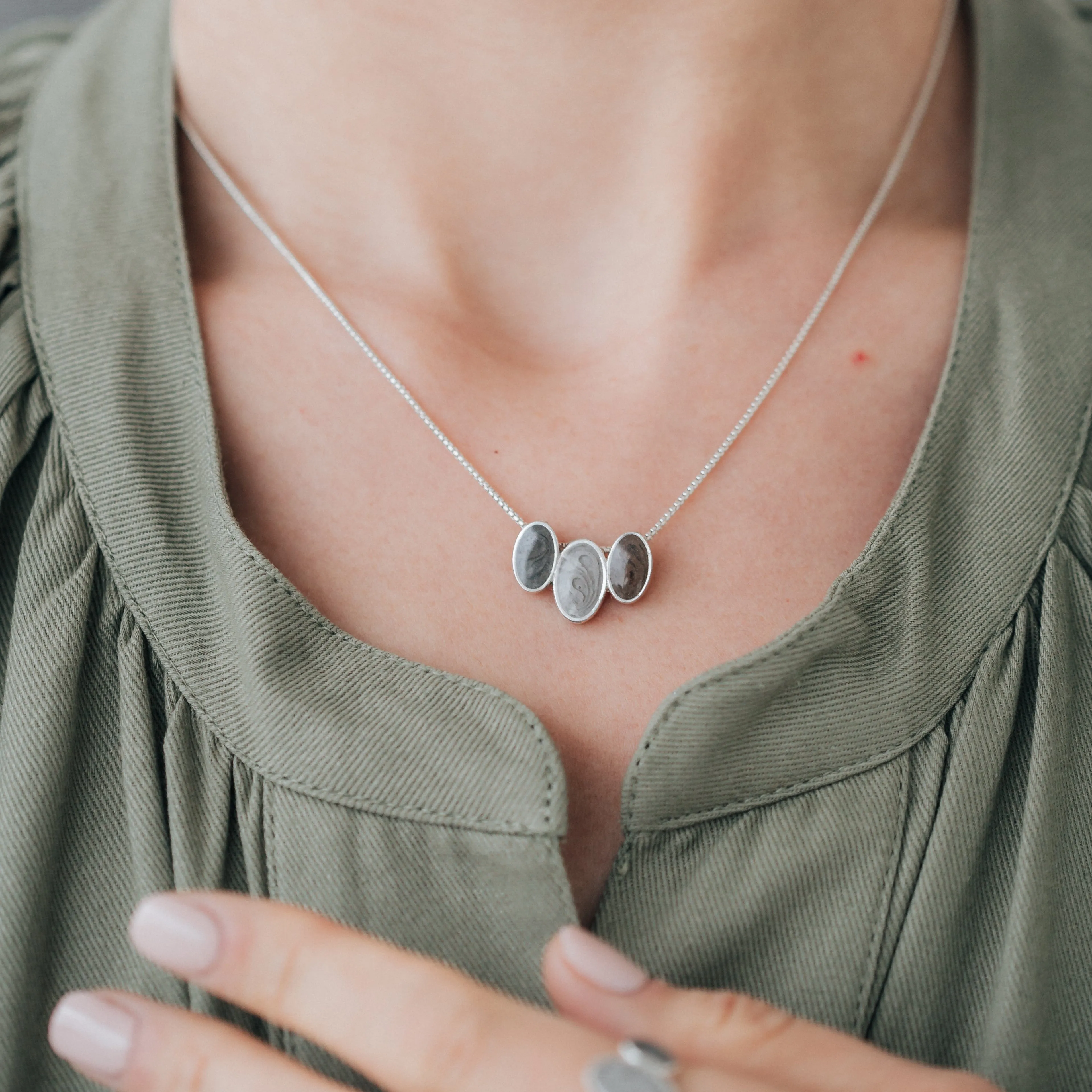 Triple Oval Cremation Necklace in 14K Rose Gold