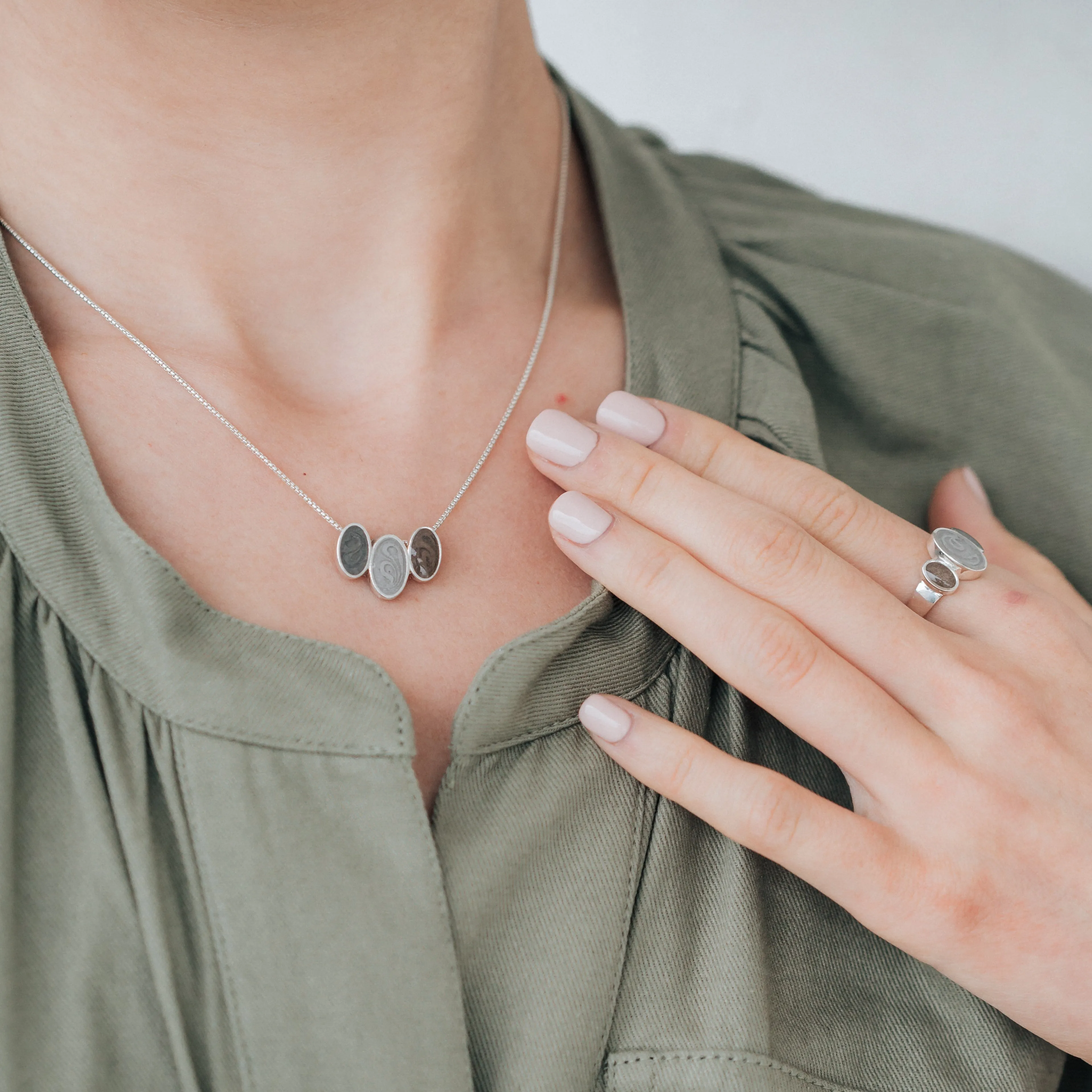 Triple Oval Cremation Necklace in 14K Rose Gold