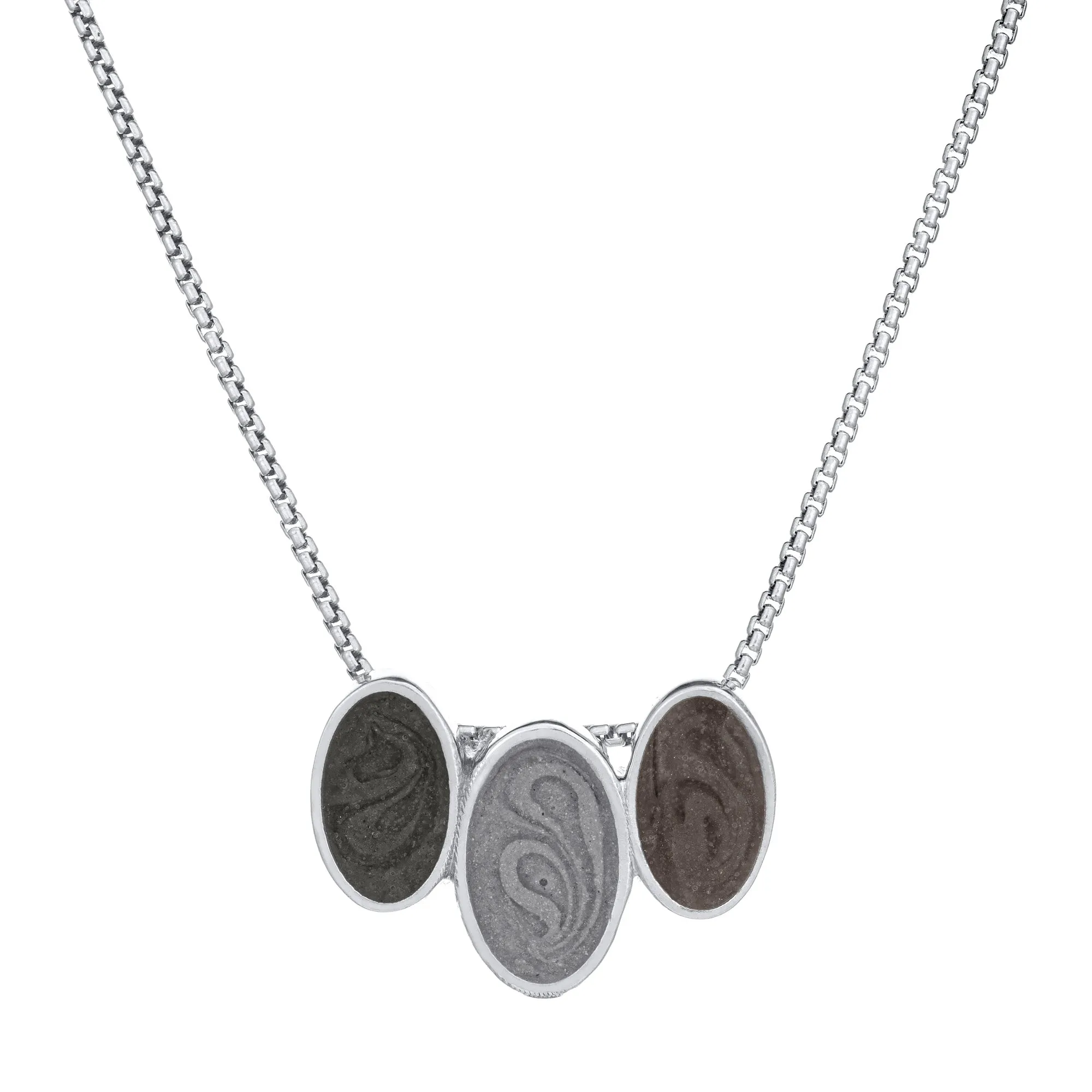 Triple Oval Cremation Necklace in 14K White Gold