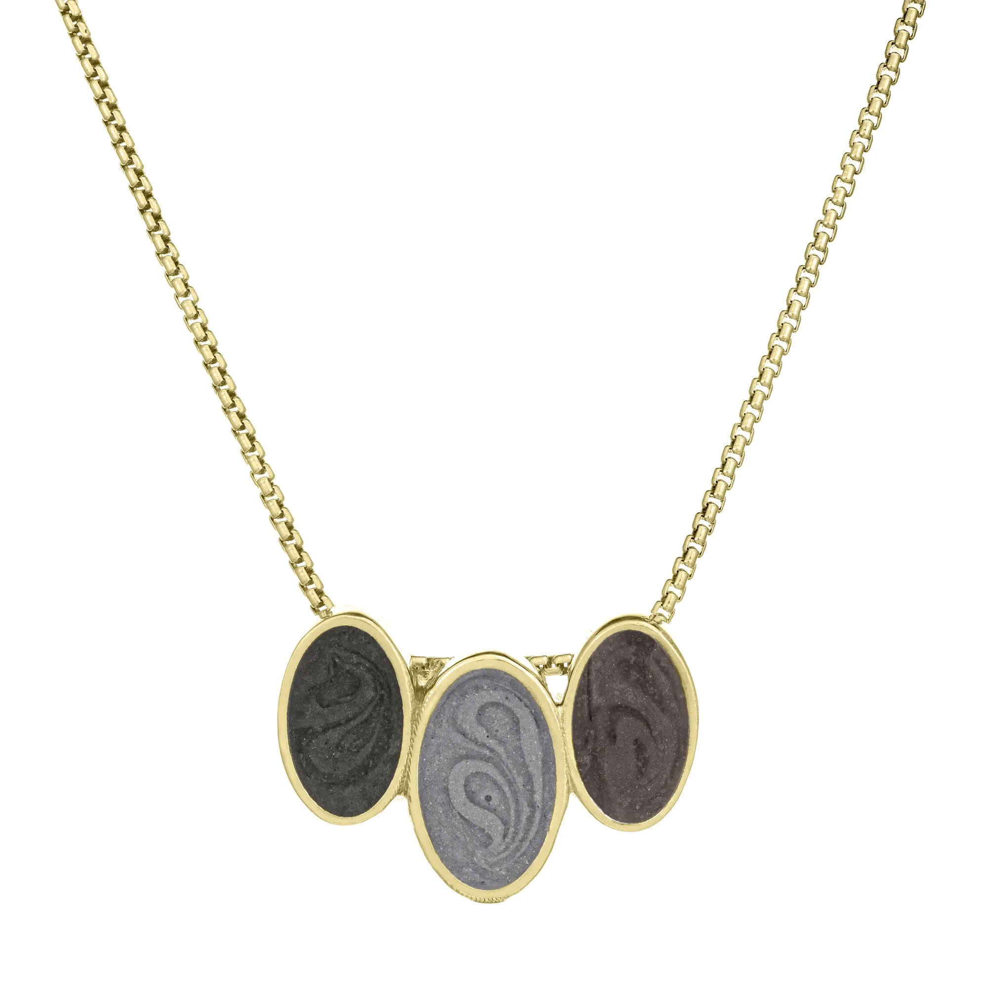 Triple Oval Cremation Necklace in 14K Yellow Gold