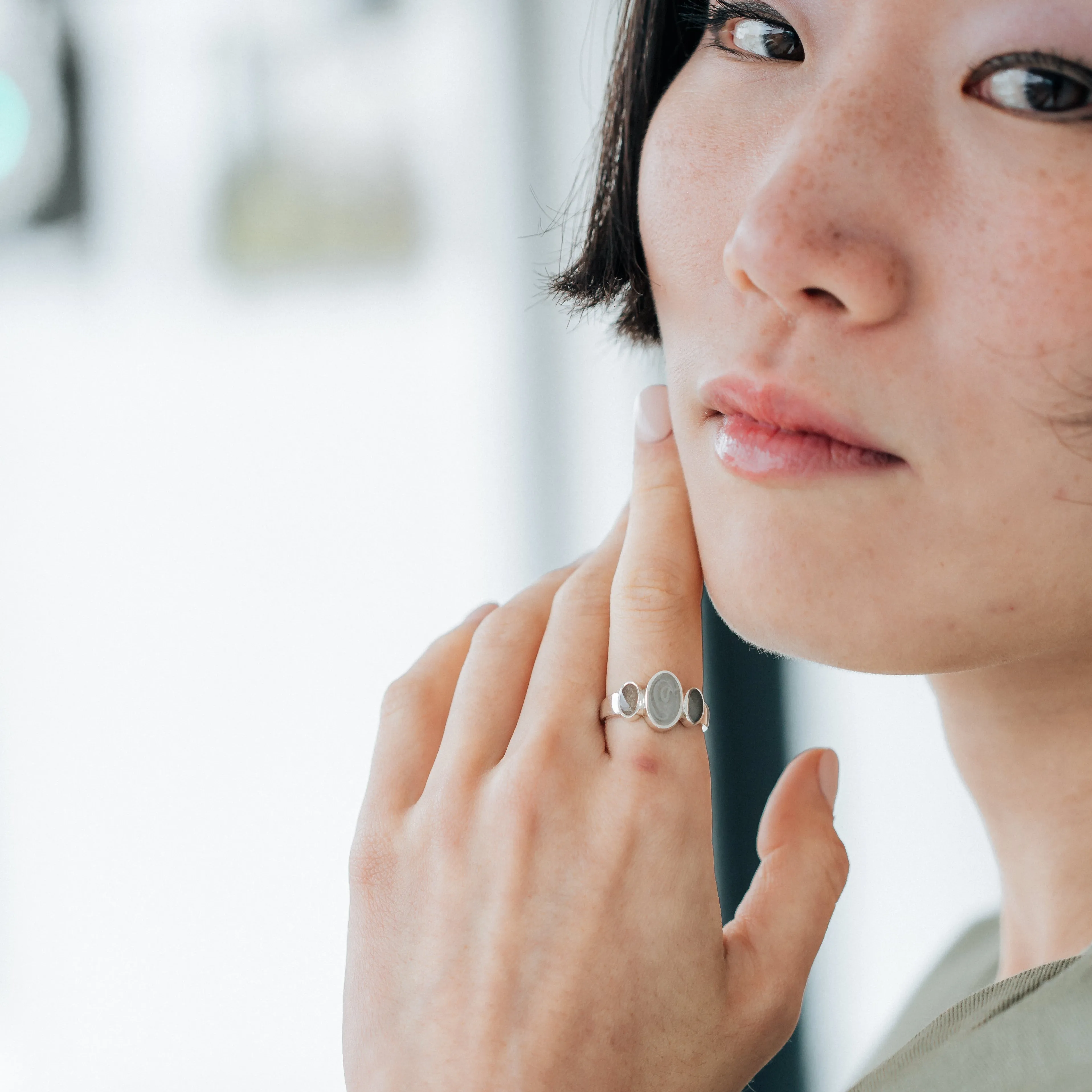 Triple Oval Cremation Ring in 14K Yellow Gold