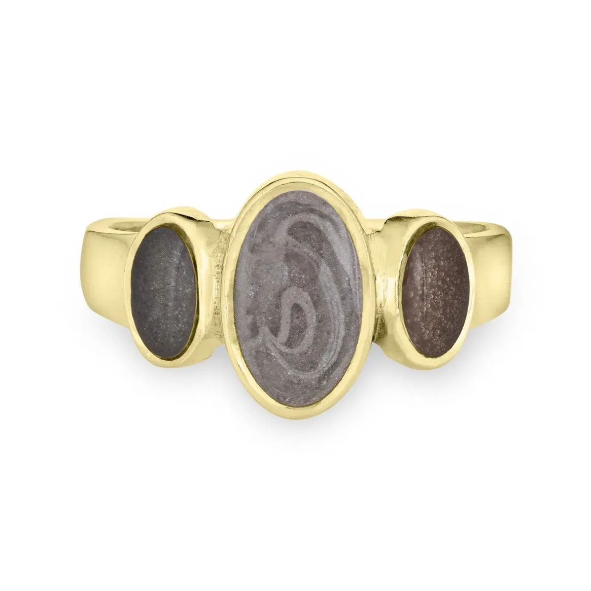 Triple Oval Cremation Ring in 14K Yellow Gold