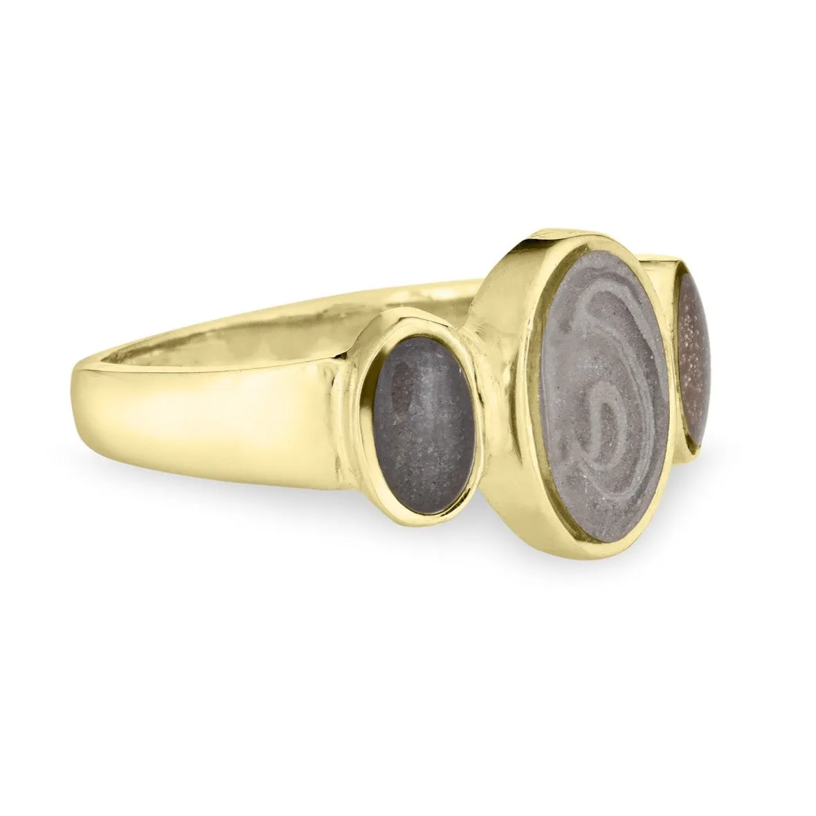 Triple Oval Cremation Ring in 14K Yellow Gold