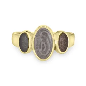 Triple Oval Cremation Ring in 14K Yellow Gold