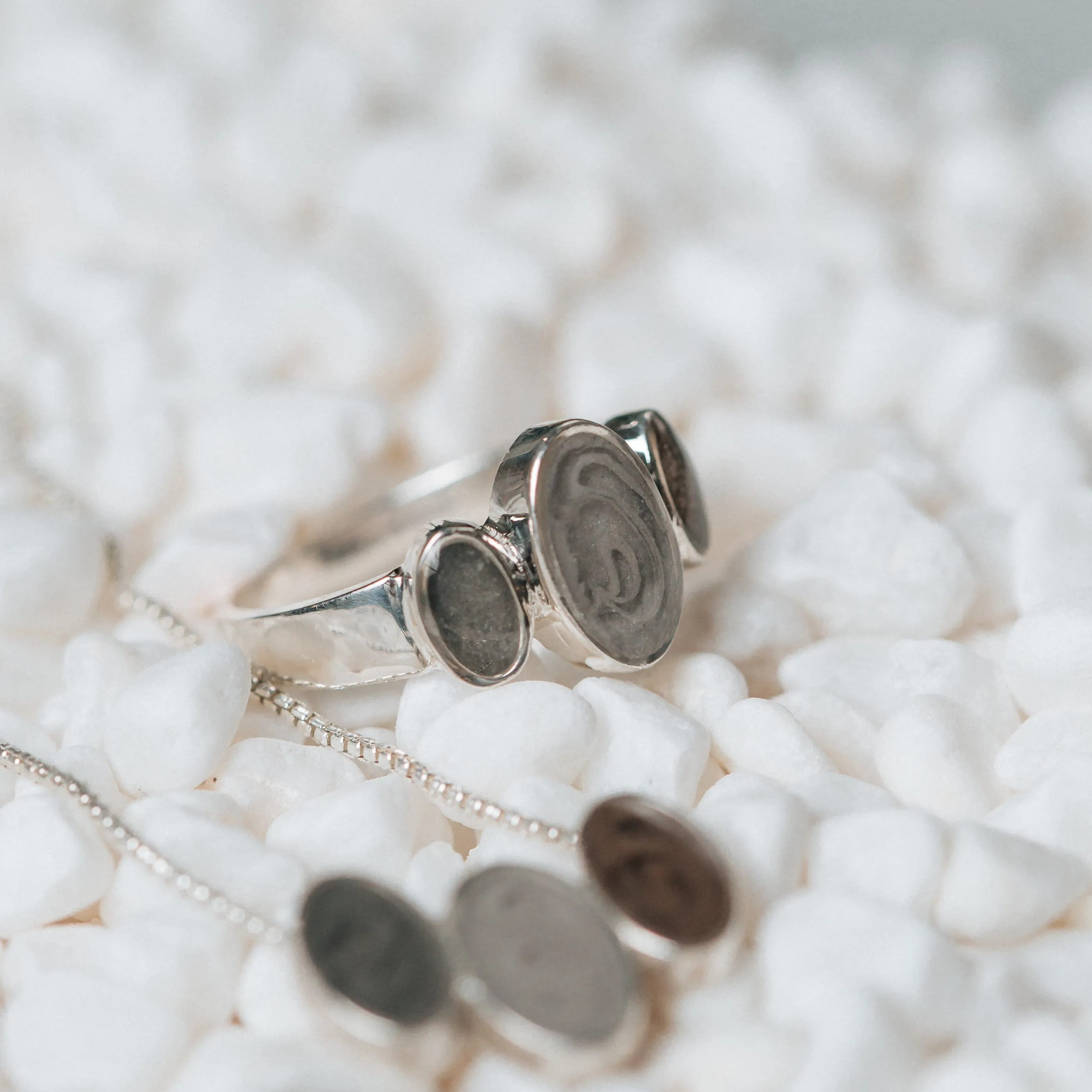 Triple Oval Cremation Ring in Sterling Silver