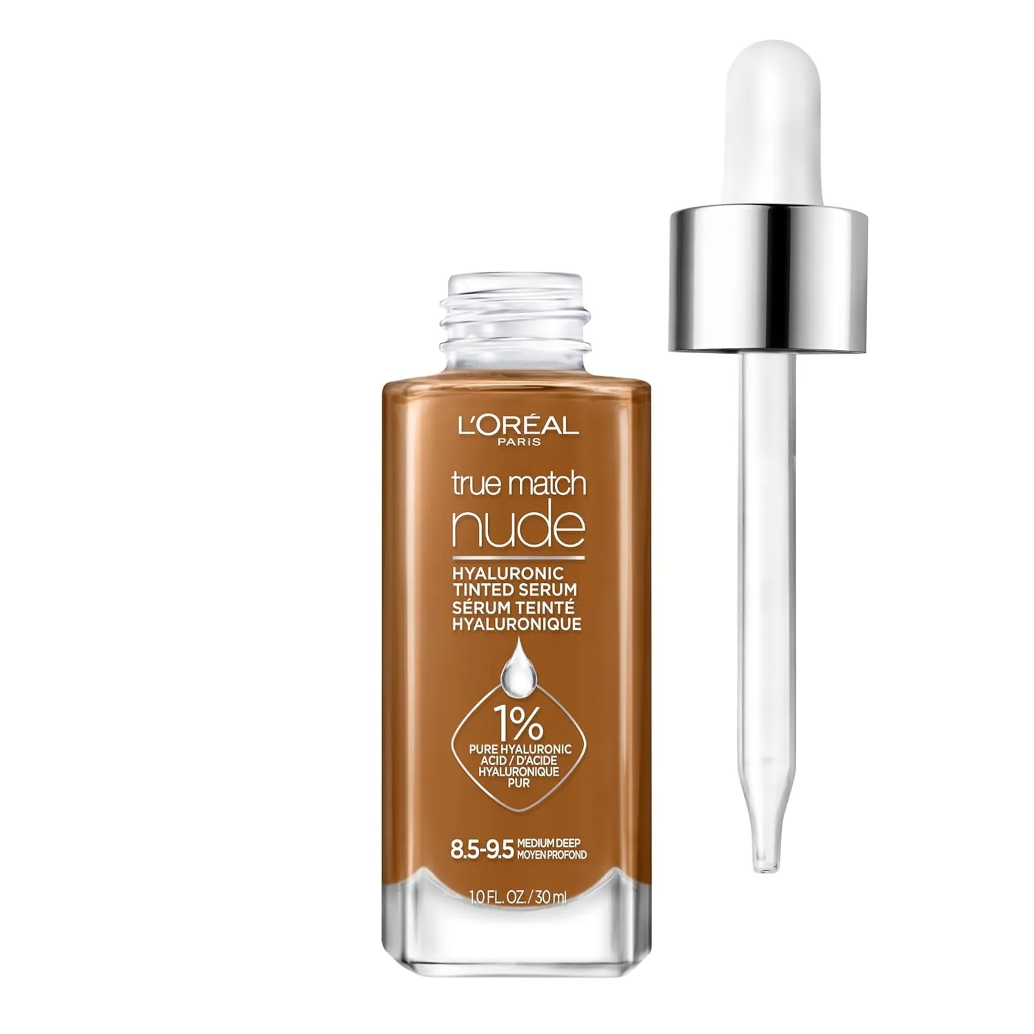True Match Nude Hyaluronic Tinted Serum Foundation with 1% Hyaluronic Acid, Light 2-3, 1 Fl. Oz.