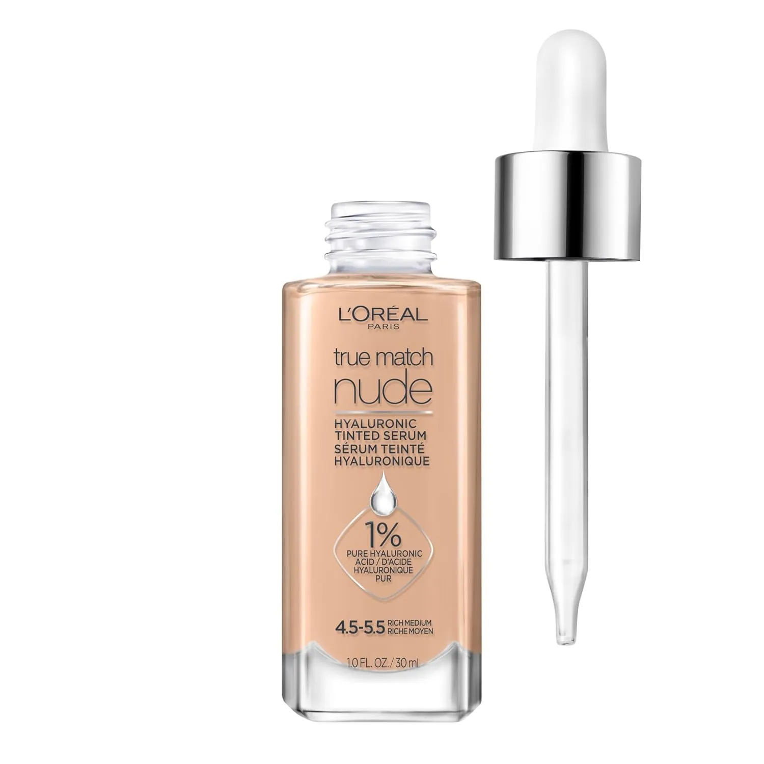 True Match Nude Hyaluronic Tinted Serum Foundation with 1% Hyaluronic Acid, Light 2-3, 1 Fl. Oz.