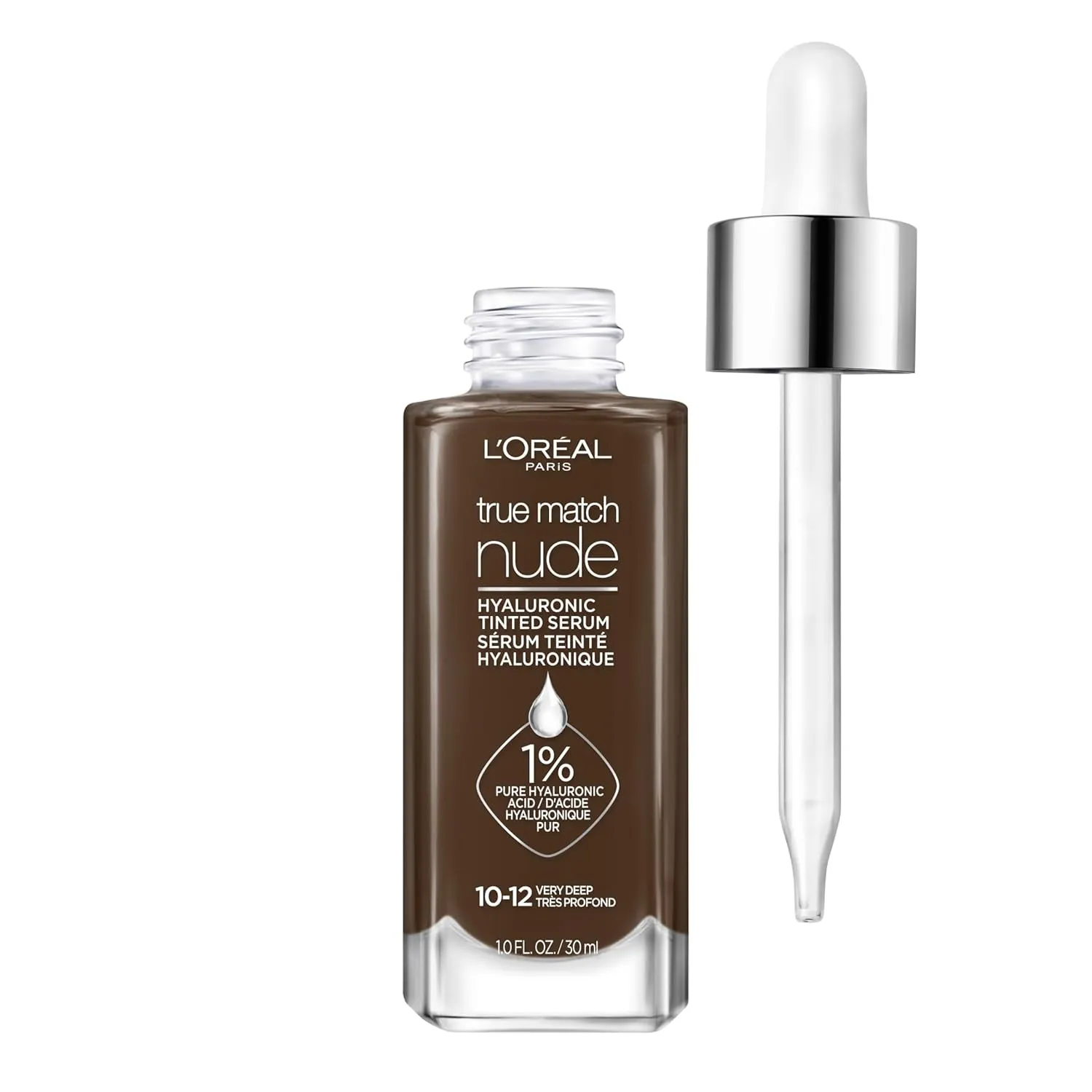 True Match Nude Hyaluronic Tinted Serum Foundation with 1% Hyaluronic Acid, Light 2-3, 1 Fl. Oz.