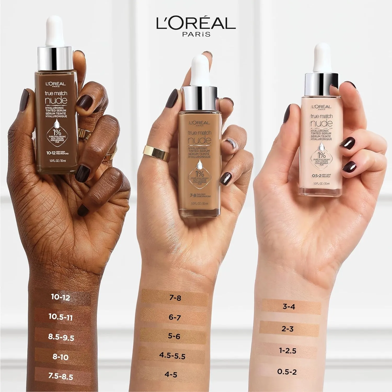 True Match Nude Hyaluronic Tinted Serum Foundation with 1% Hyaluronic Acid, Light 2-3, 1 Fl. Oz.