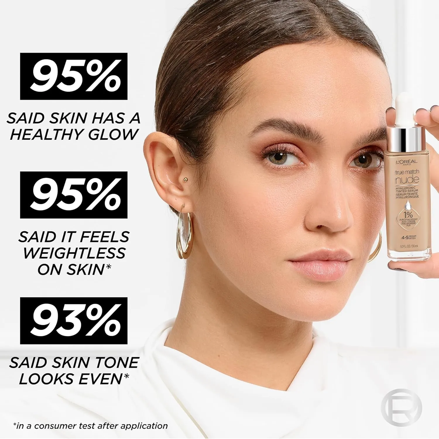 True Match Nude Hyaluronic Tinted Serum Foundation with 1% Hyaluronic Acid, Light 2-3, 1 Fl. Oz.