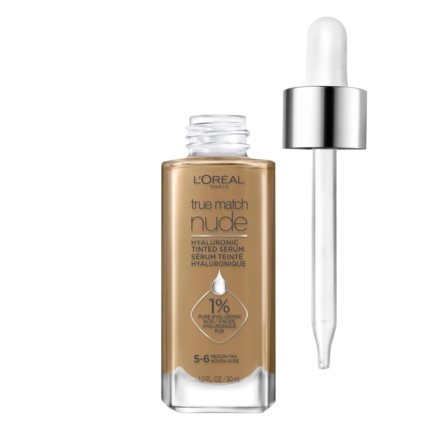 True Match Nude Hyaluronic Tinted Serum Foundation with 1% Hyaluronic Acid, Light 2-3, 1 Fl. Oz.