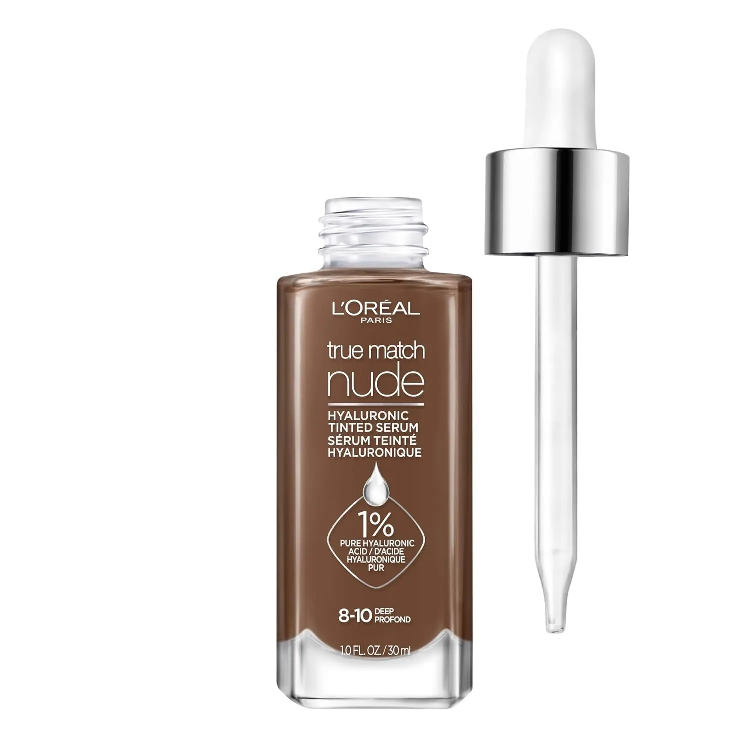 True Match Nude Hyaluronic Tinted Serum Foundation with 1% Hyaluronic Acid, Light 2-3, 1 Fl. Oz.
