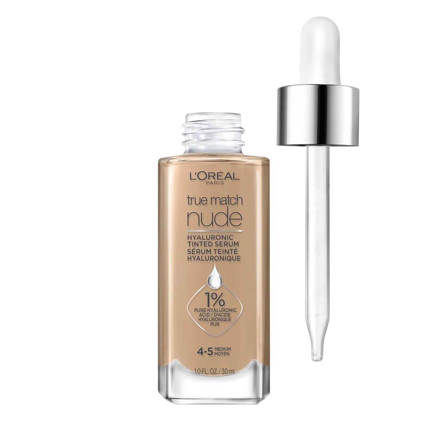 True Match Nude Hyaluronic Tinted Serum Foundation with 1% Hyaluronic Acid, Light 2-3, 1 Fl. Oz.