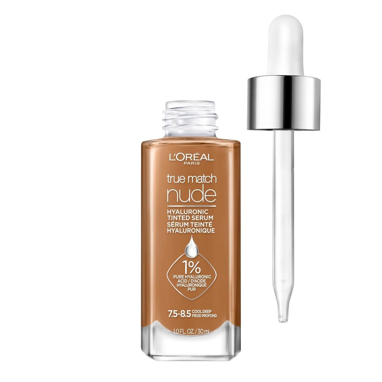 True Match Nude Hyaluronic Tinted Serum Foundation with 1% Hyaluronic Acid, Light 2-3, 1 Fl. Oz.