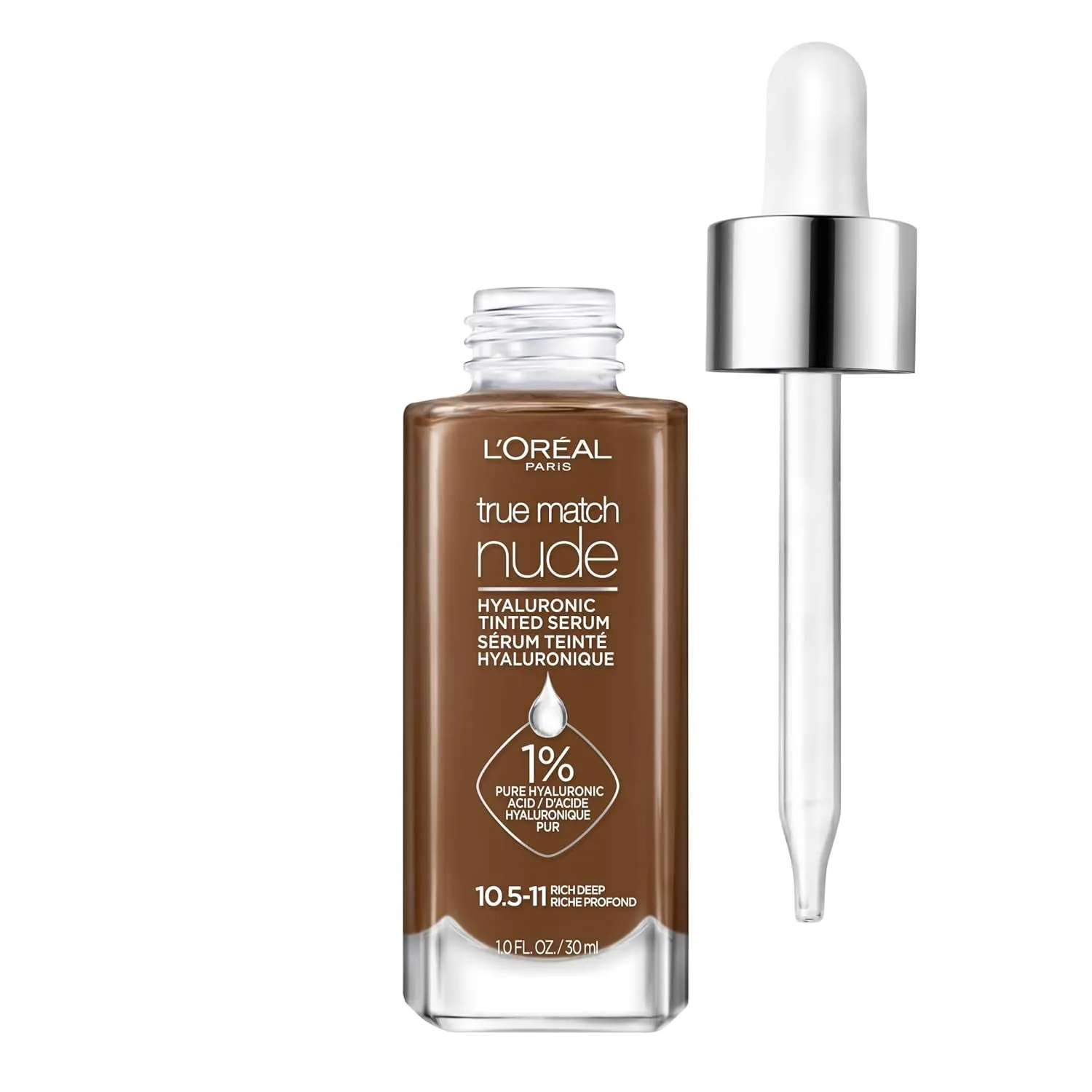 True Match Nude Hyaluronic Tinted Serum Foundation with 1% Hyaluronic Acid, Light 2-3, 1 Fl. Oz.