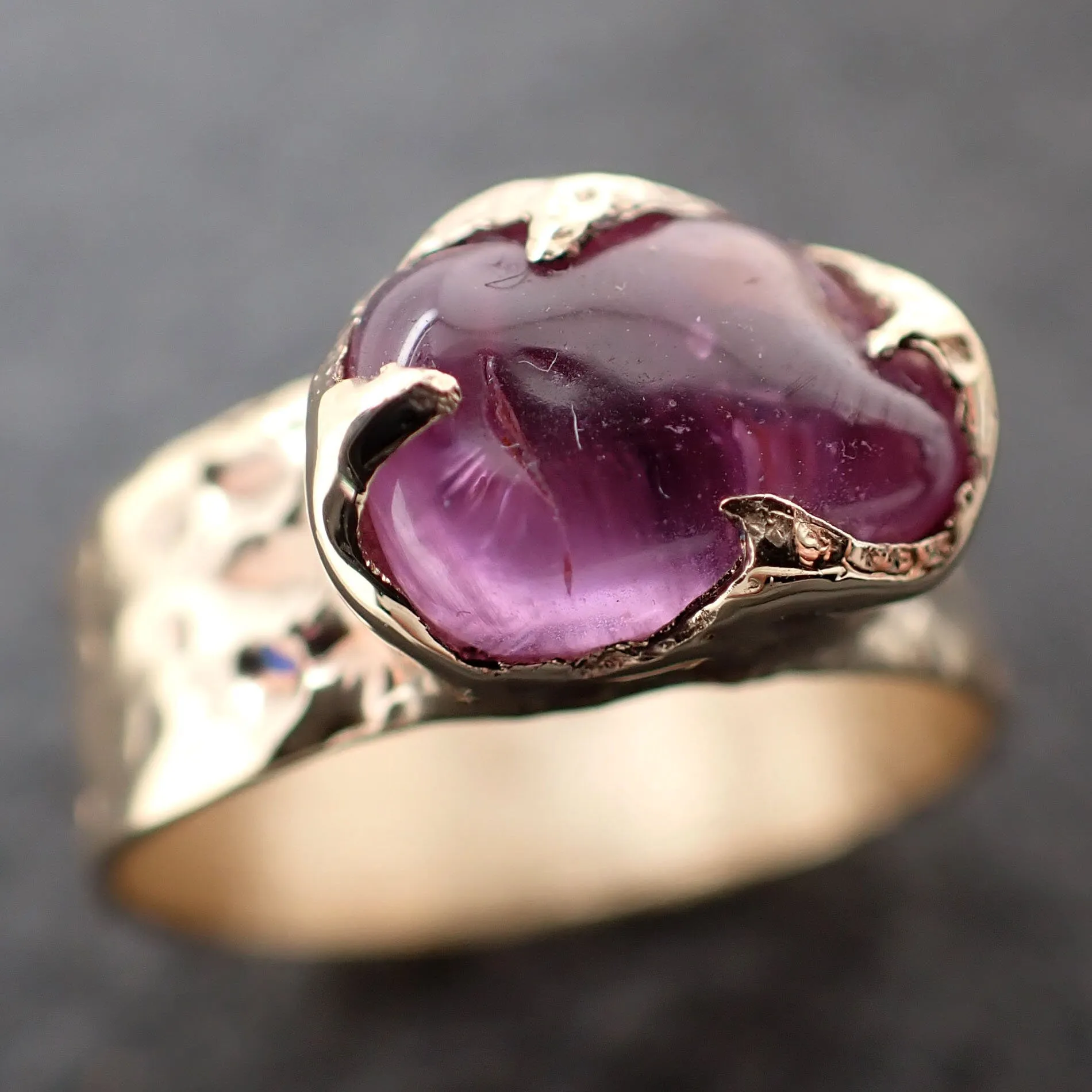 Tumbled Sapphire Ring Gemstone Ring Cocktail Solitaire Yellow 14k Cigar band 3217