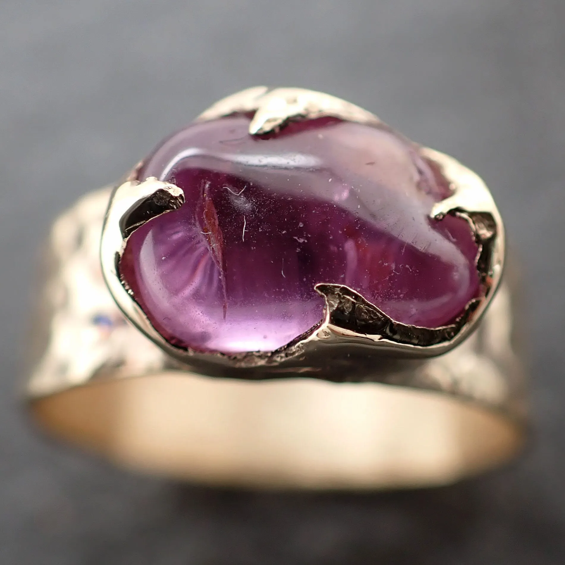 Tumbled Sapphire Ring Gemstone Ring Cocktail Solitaire Yellow 14k Cigar band 3217