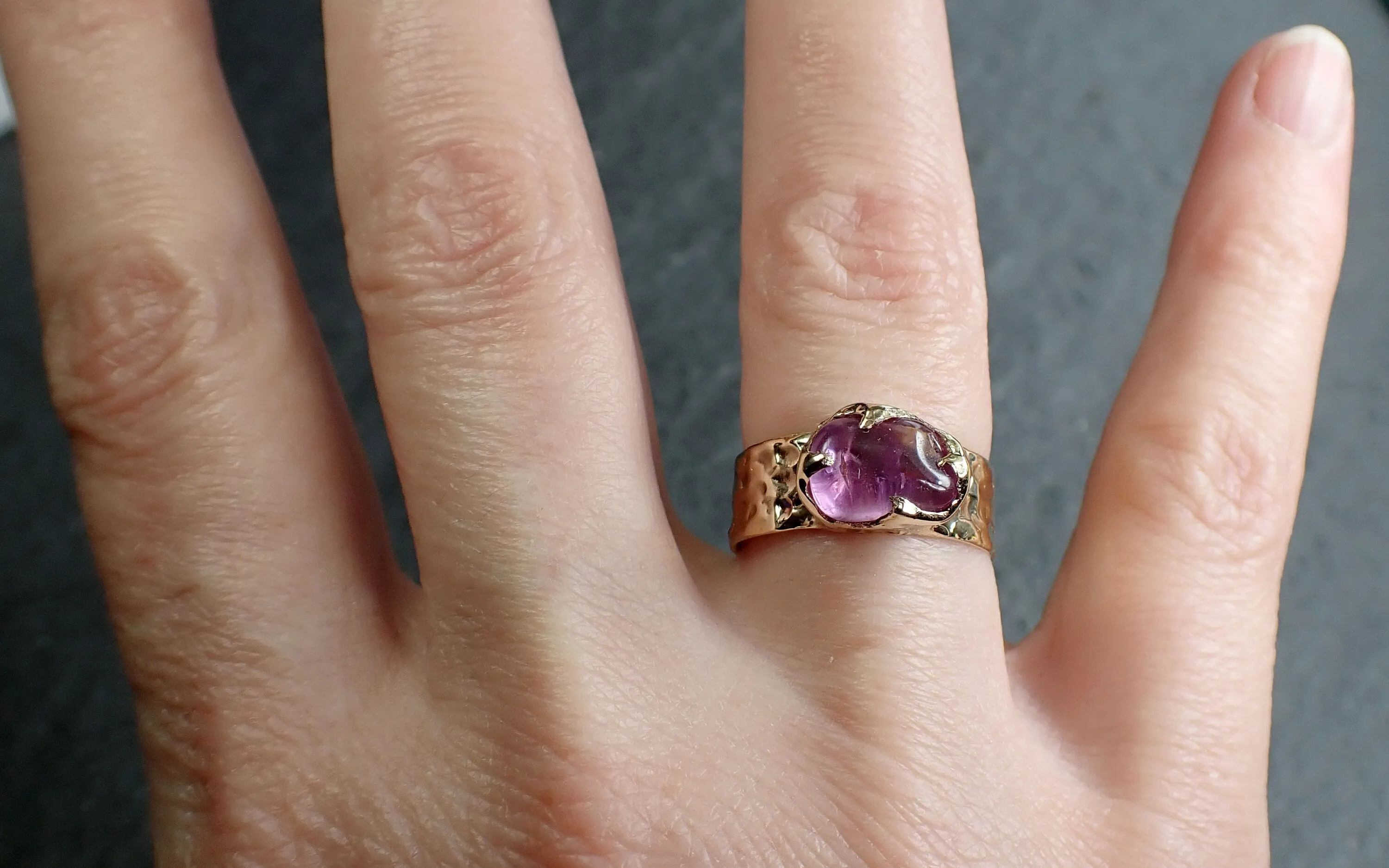 Tumbled Sapphire Ring Gemstone Ring Cocktail Solitaire Yellow 14k Cigar band 3217