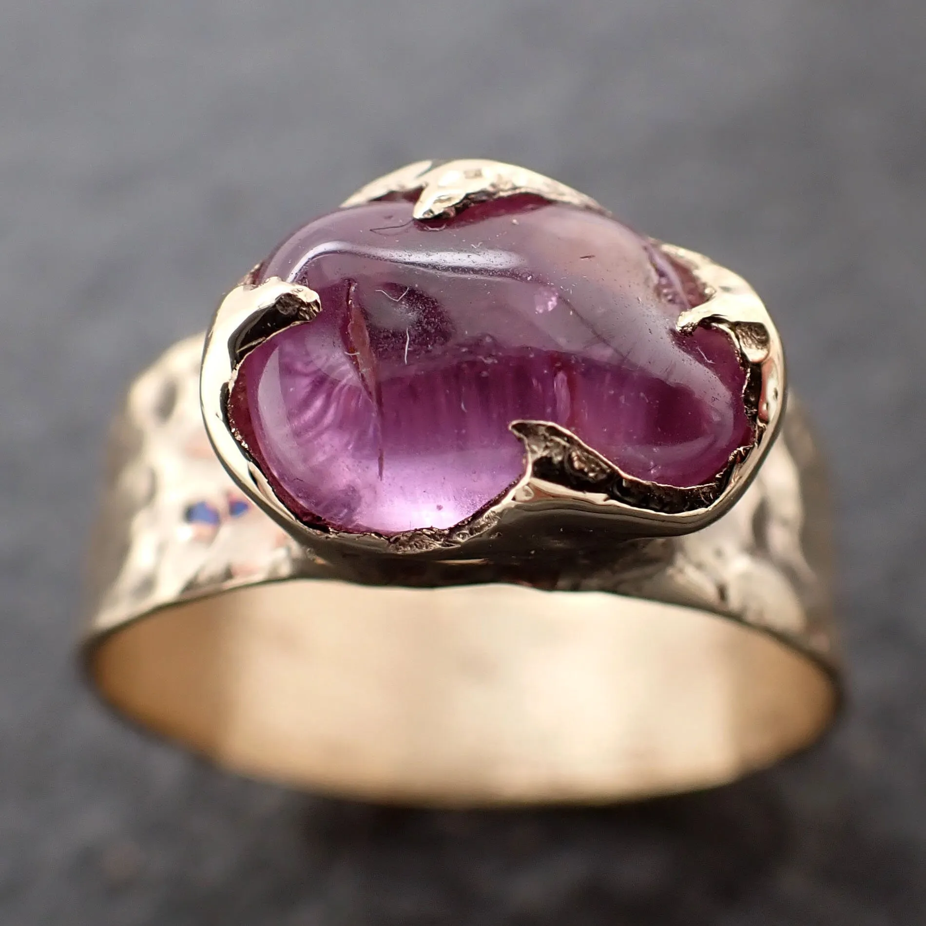 Tumbled Sapphire Ring Gemstone Ring Cocktail Solitaire Yellow 14k Cigar band 3217