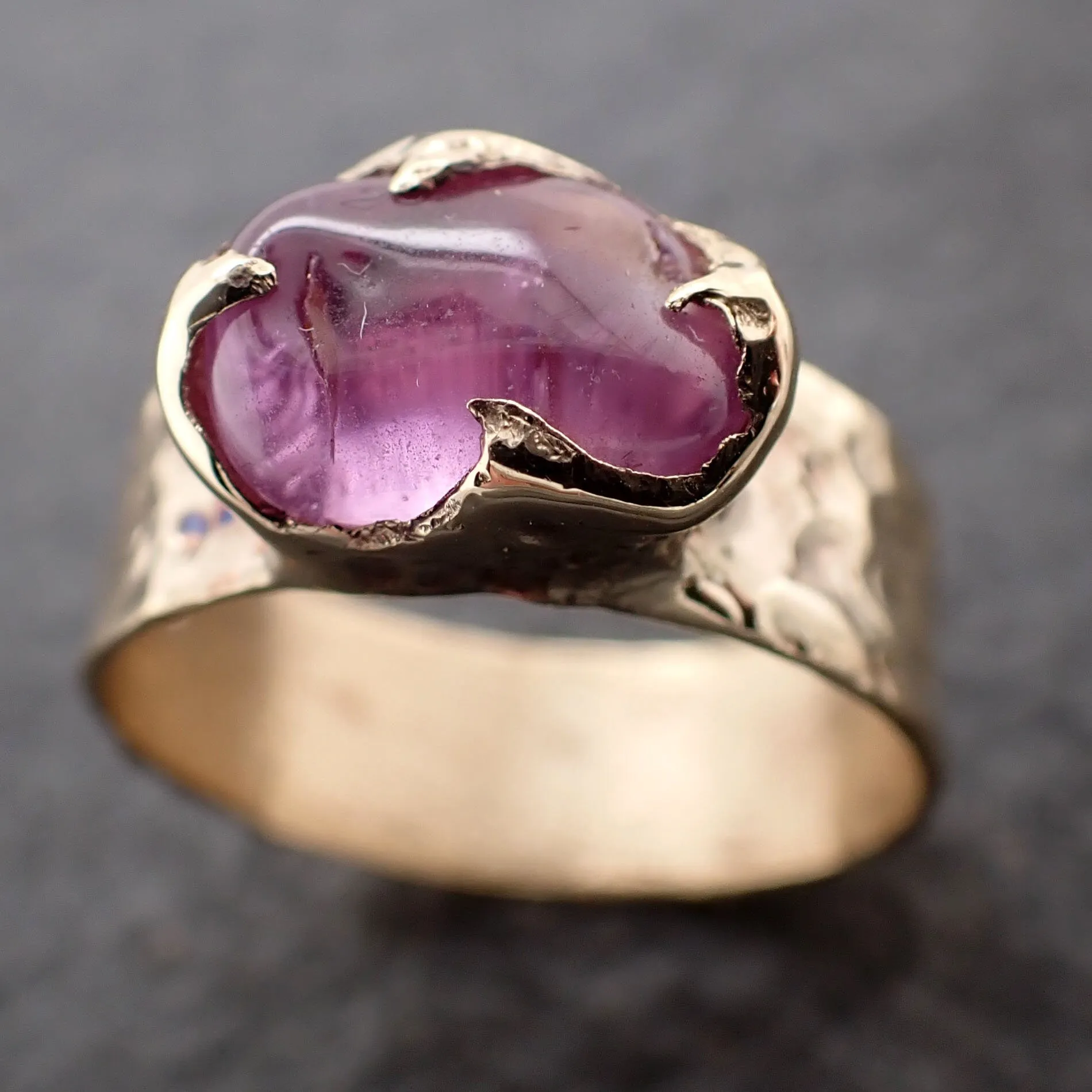 Tumbled Sapphire Ring Gemstone Ring Cocktail Solitaire Yellow 14k Cigar band 3217