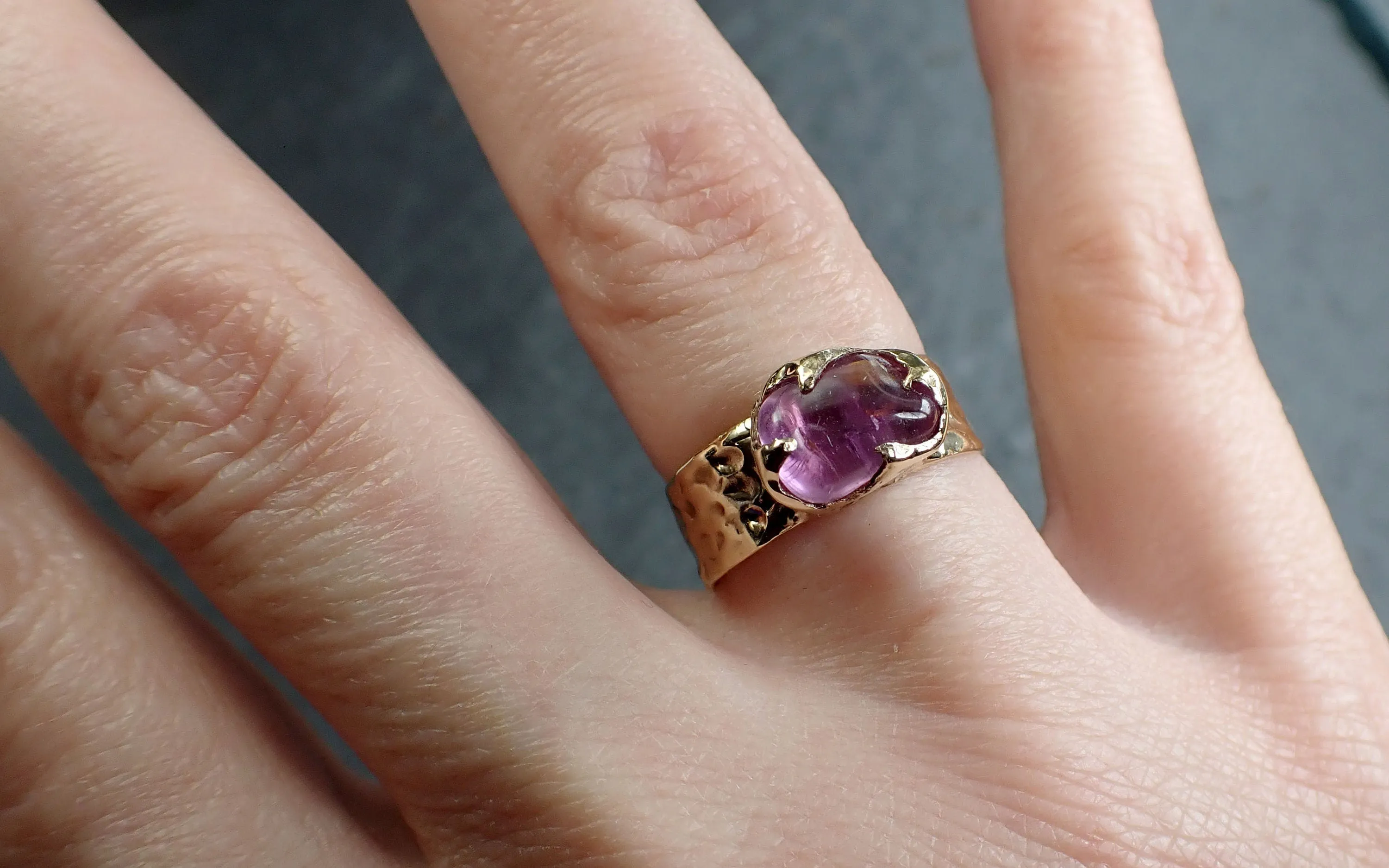 Tumbled Sapphire Ring Gemstone Ring Cocktail Solitaire Yellow 14k Cigar band 3217
