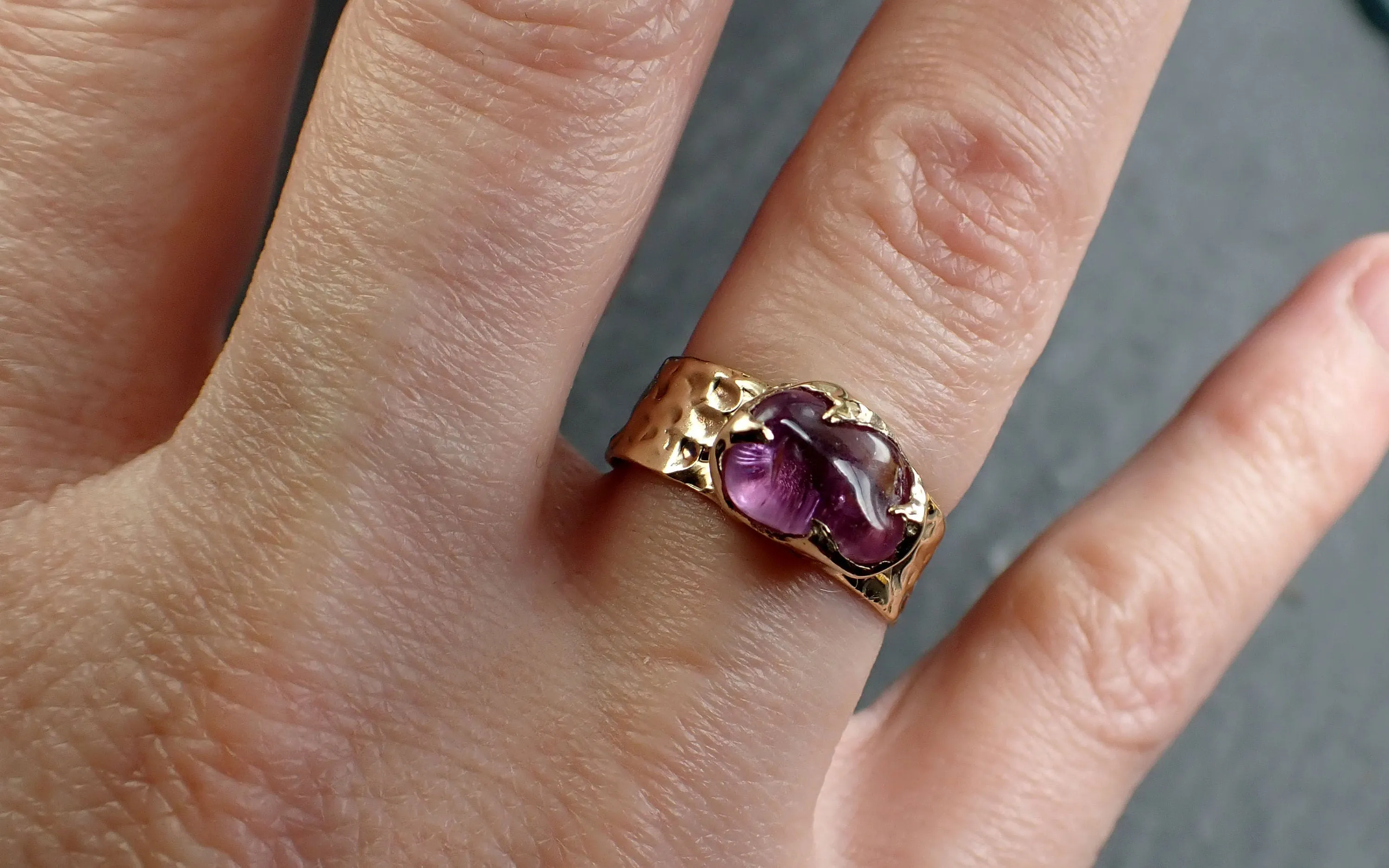 Tumbled Sapphire Ring Gemstone Ring Cocktail Solitaire Yellow 14k Cigar band 3217