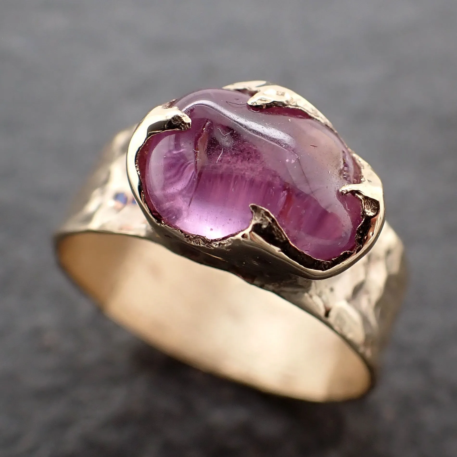 Tumbled Sapphire Ring Gemstone Ring Cocktail Solitaire Yellow 14k Cigar band 3217