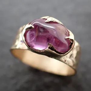 Tumbled Sapphire Ring Gemstone Ring Cocktail Solitaire Yellow 14k Cigar band 3217