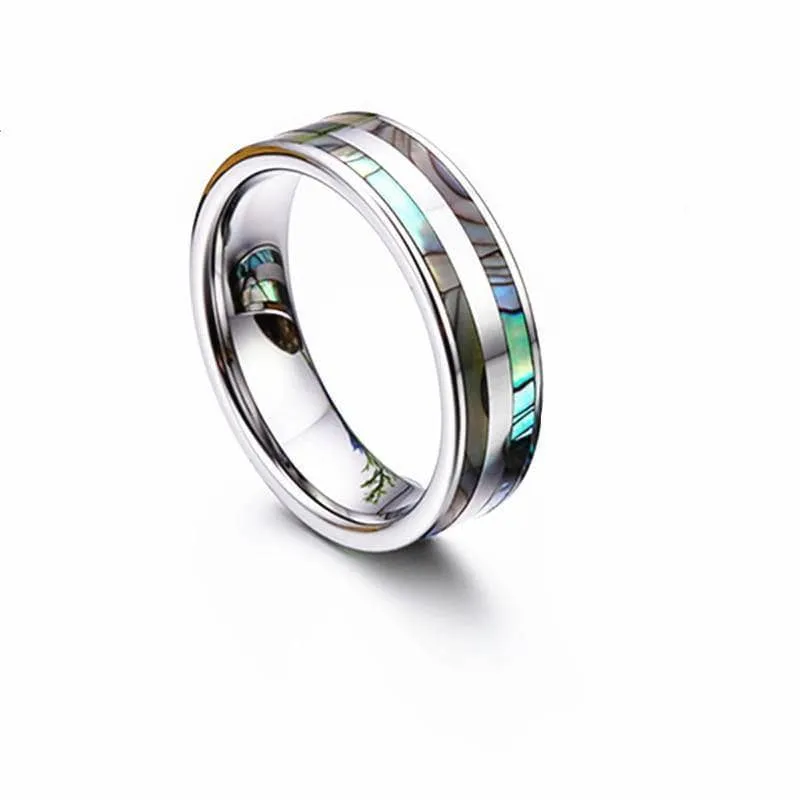 Tungsten Carbide Ring with Double Abalone Shell Inlay Men's Ring