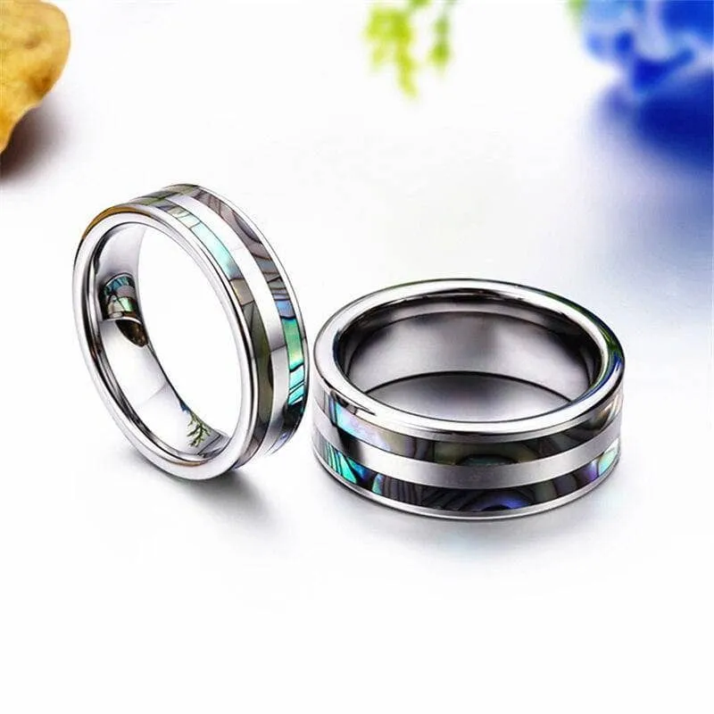 Tungsten Carbide Ring with Double Abalone Shell Inlay Men's Ring