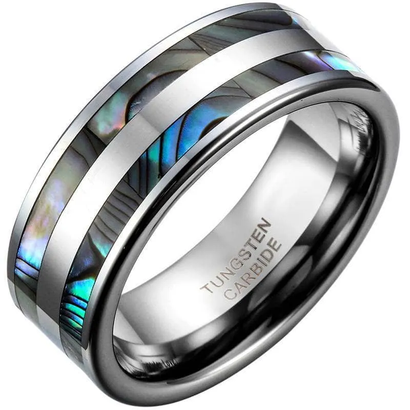 Tungsten Carbide Ring with Double Abalone Shell Inlay Men's Ring